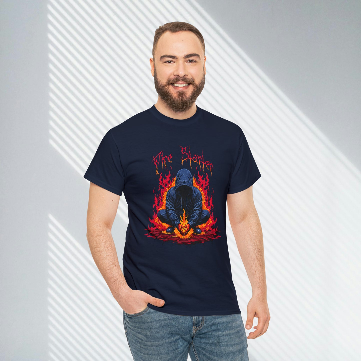 Fire Starter, Hooded man with superpowers, Unisex Heavy Cotton Tee