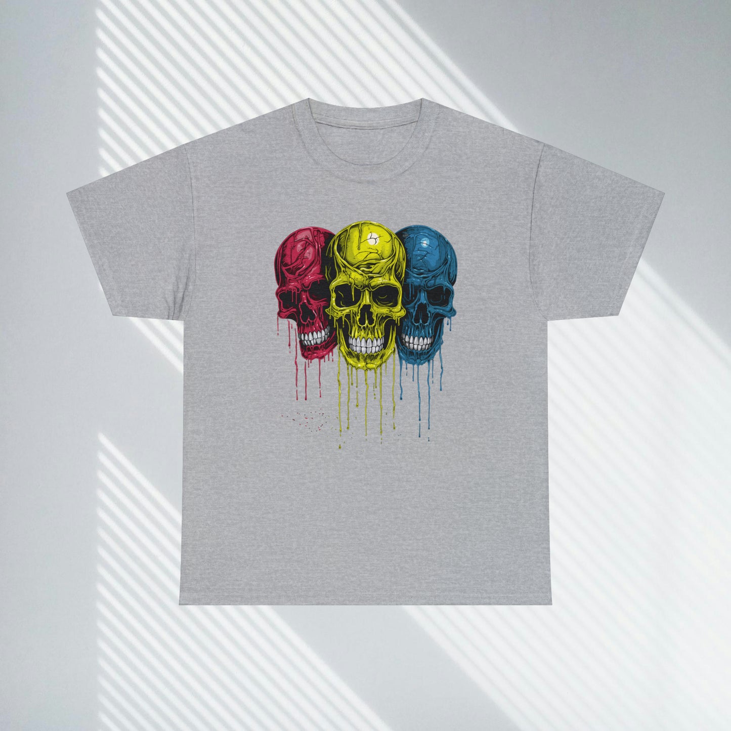Vivid Decay, Skulls Dripping Paint, Custom Unisex Heavy Cotton Graphic Tee