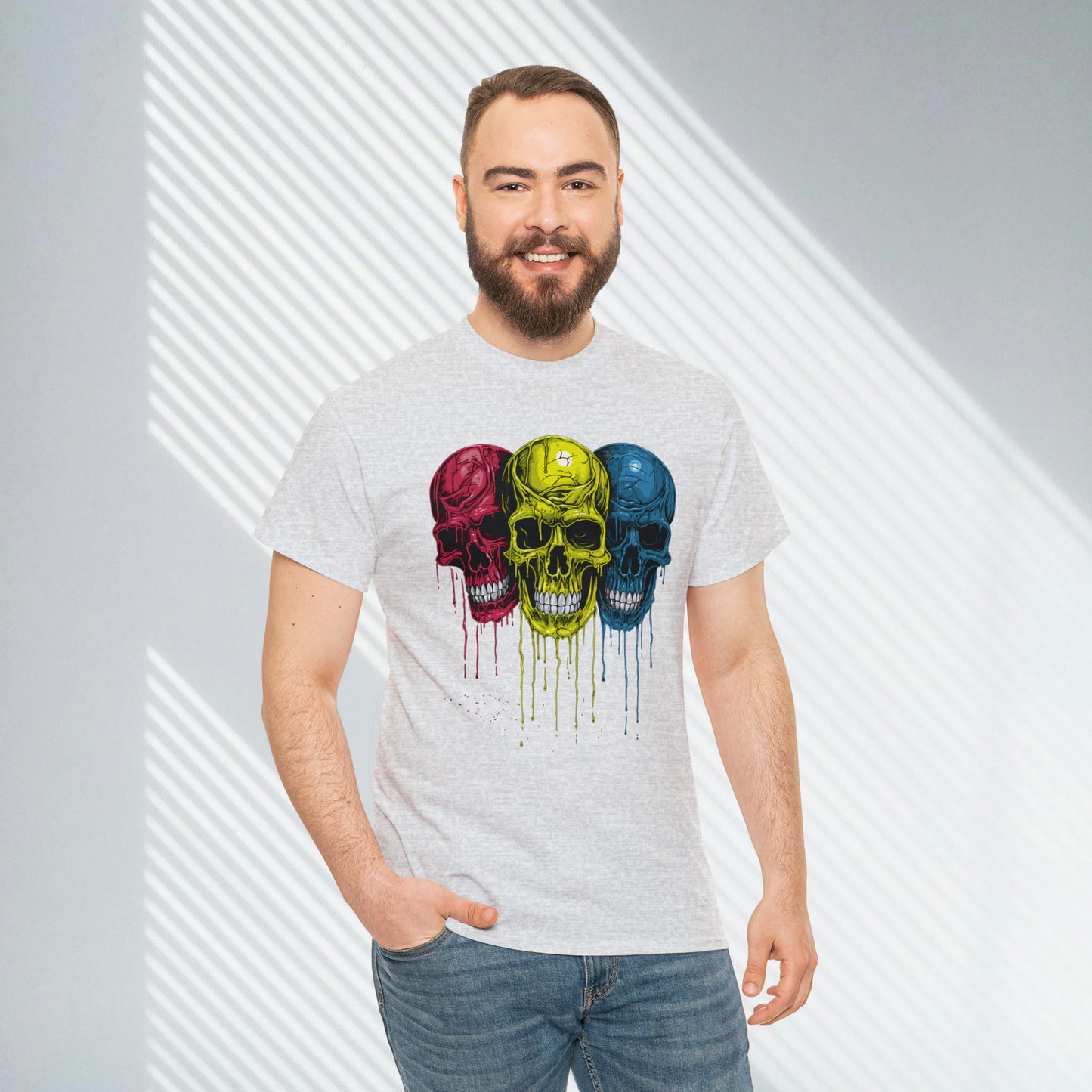 Vivid Decay, Skulls Dripping Paint, Custom Unisex Heavy Cotton Graphic Tee