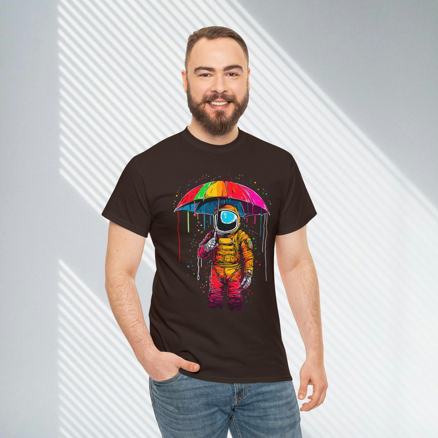 Celestial Rain, Astronaut in the Rain, Unisex Heavy Cotton Tee