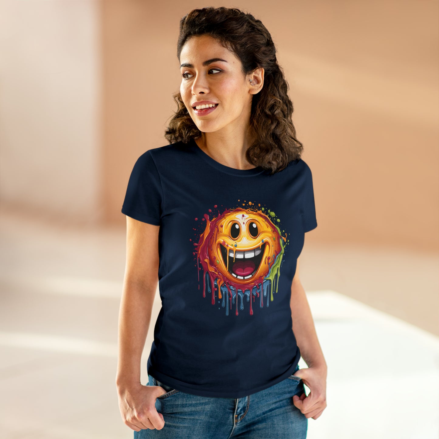 Paint Splatter Smiley Face Women's Midweight Cotton Tee