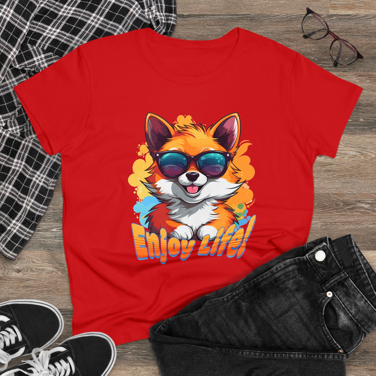 Enjoy Life, Happy Fox Women's Midweight Cotton Tee