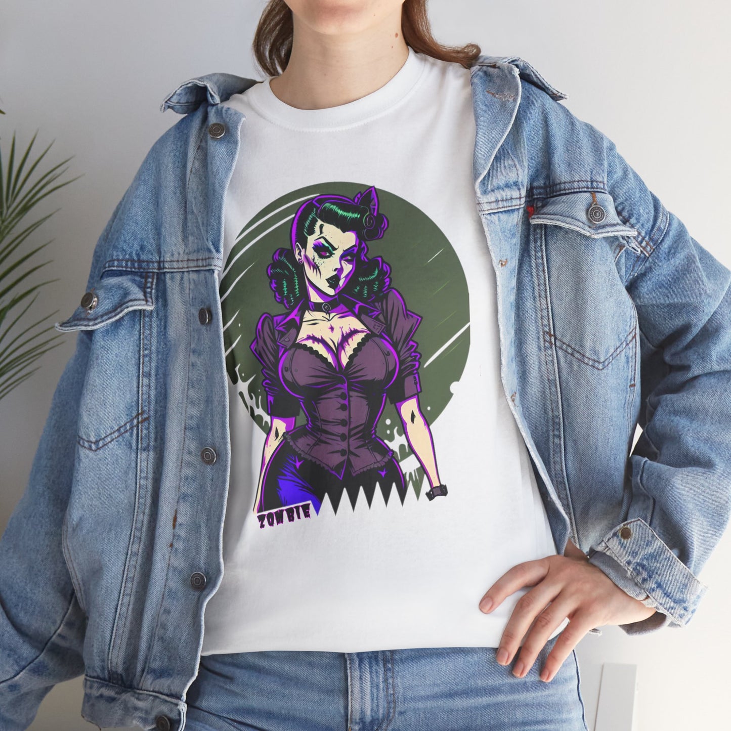 Zombie Pin-up Model, Custom Graphic Unisex Heavy Cotton Tee