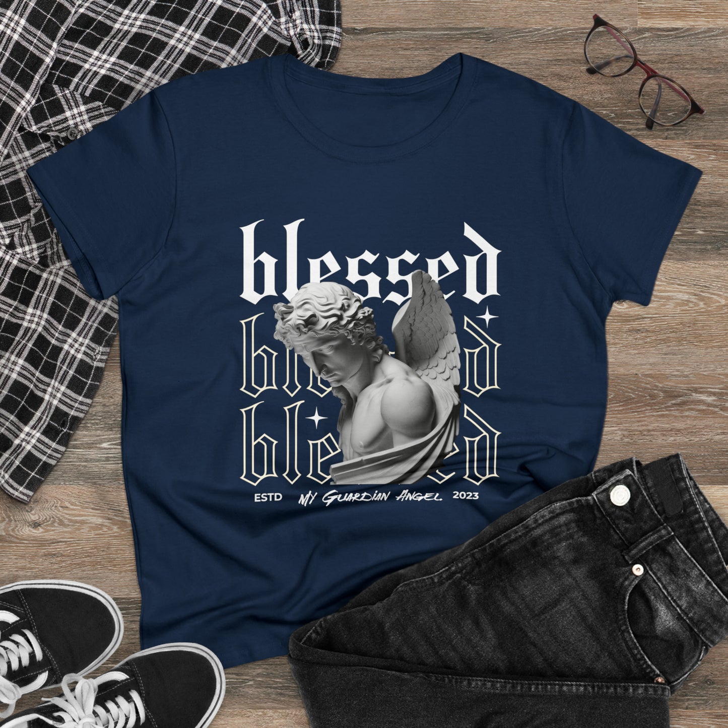 Blessed, My Guardian Angel, Women's Midweight Cotton Tee