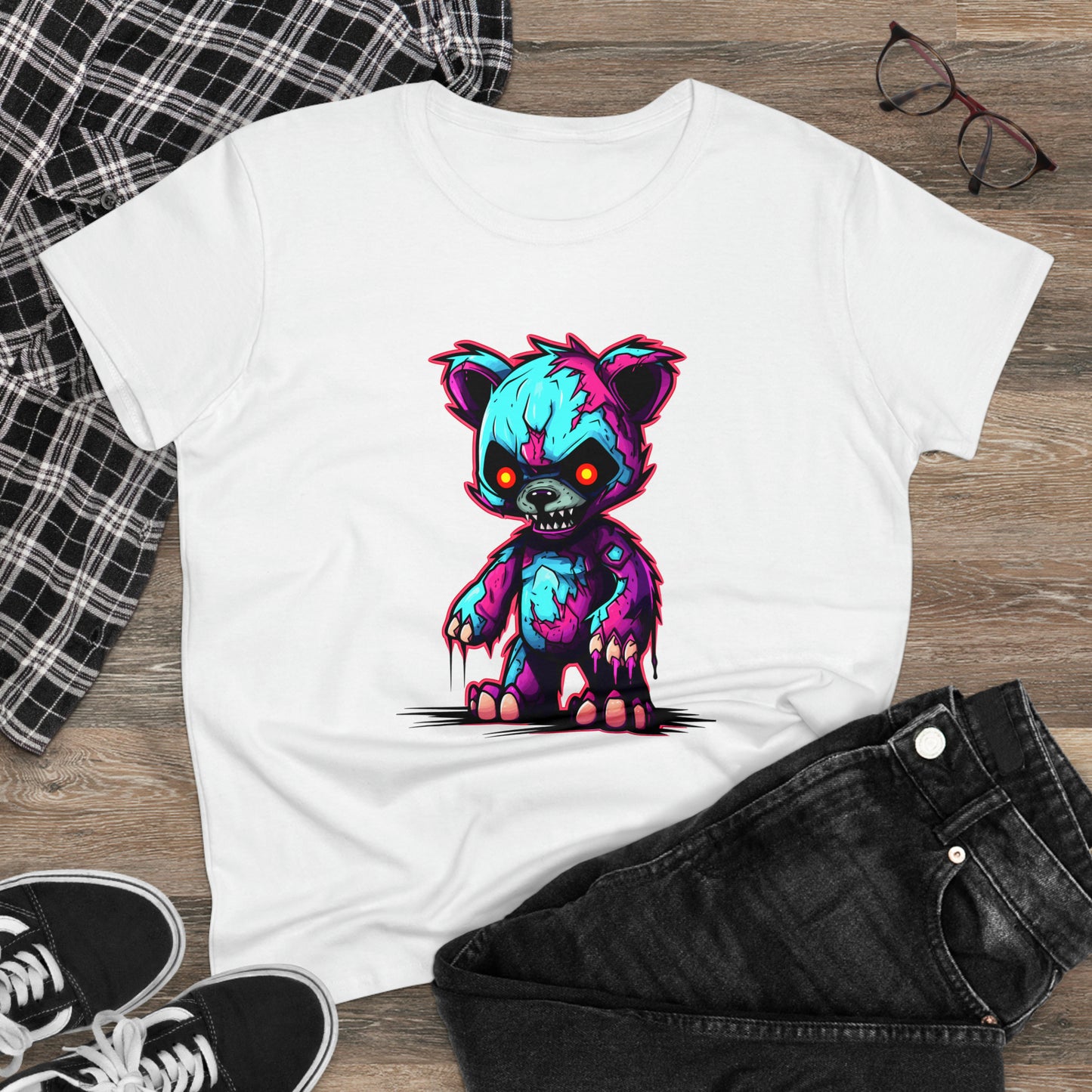 Zombie Teddy Bear, Custom Women's Midweight Cotton Tee