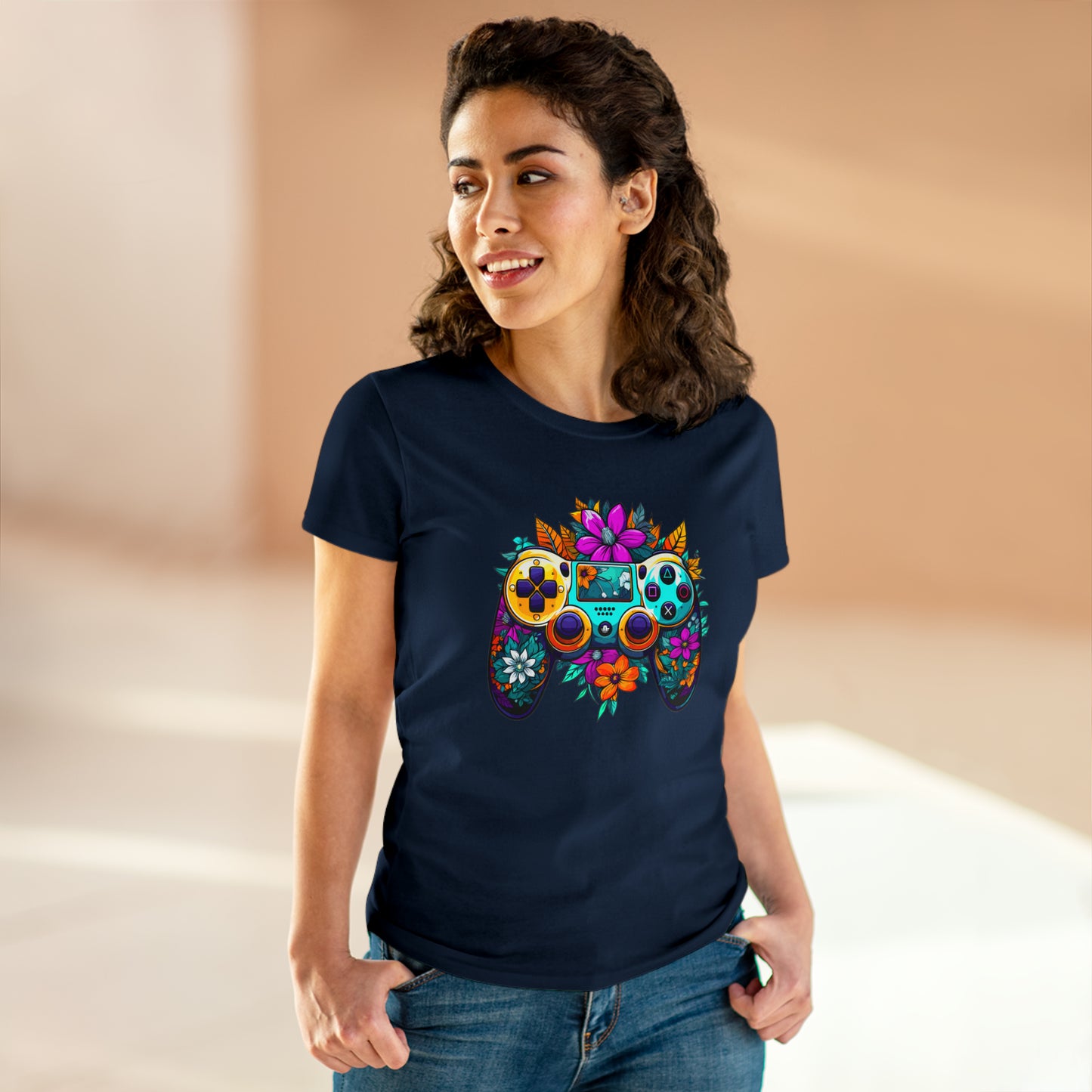 Flower Video game Controller Women's Midweight Cotton Tee