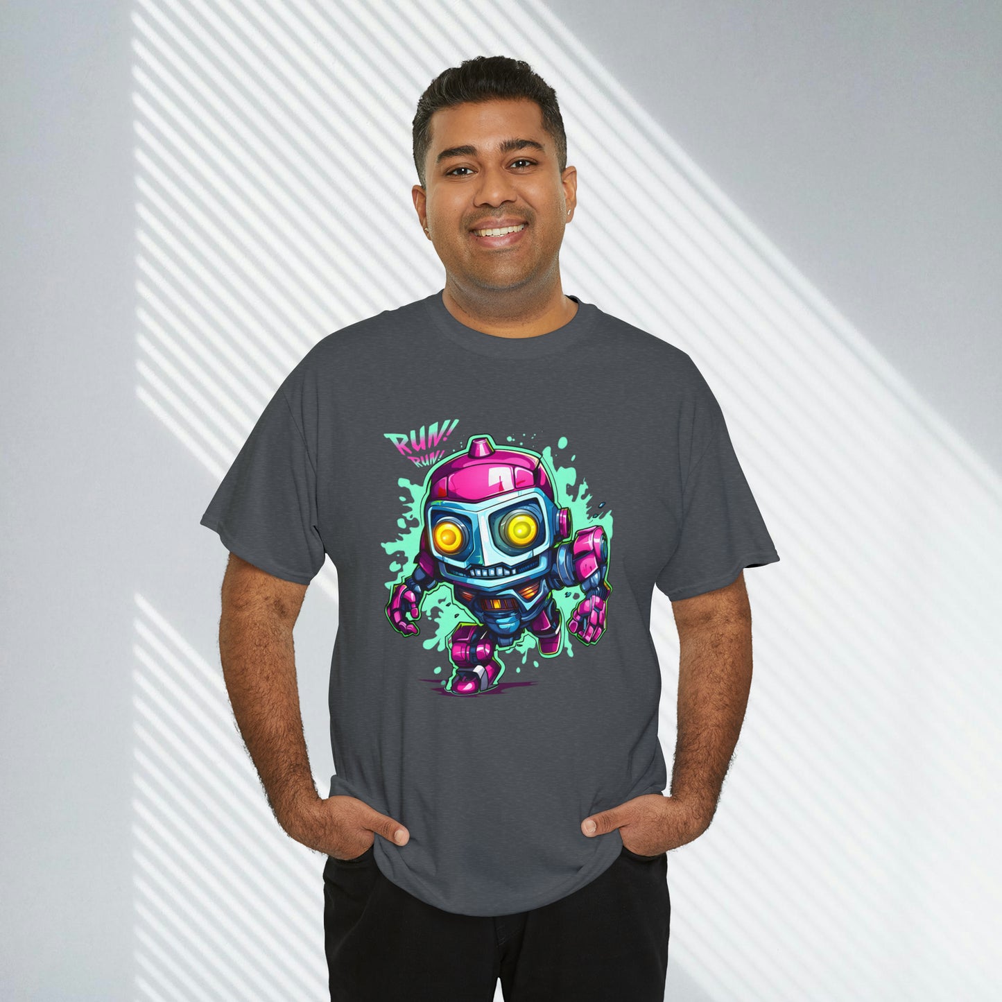 Robot, Run Run, Custom Unisex Heavy Cotton Tee
