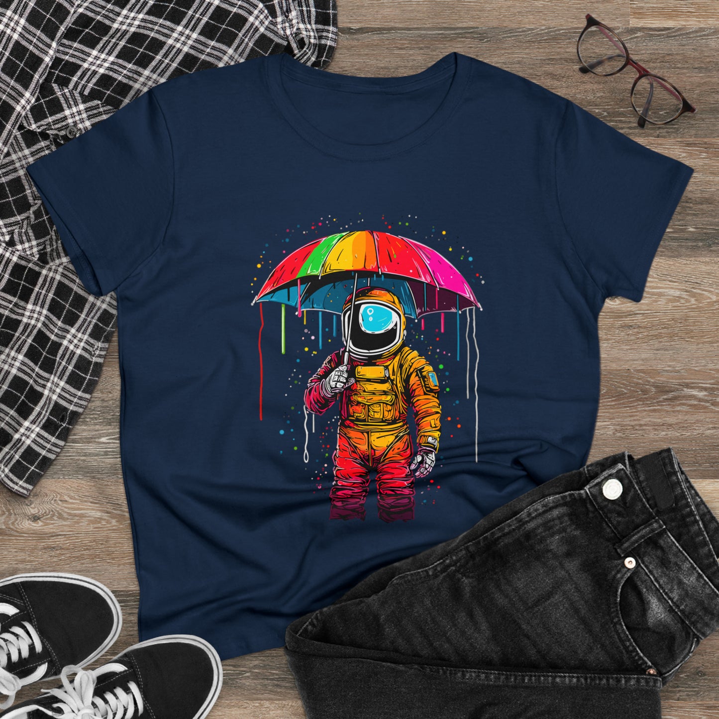 Celestial Rain, Astronaut in the Rain, Women's Midweight Cotton Tee