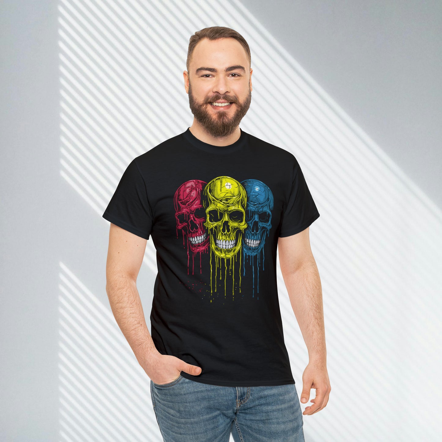 Vivid Decay, Skulls Dripping Paint, Custom Unisex Heavy Cotton Graphic Tee