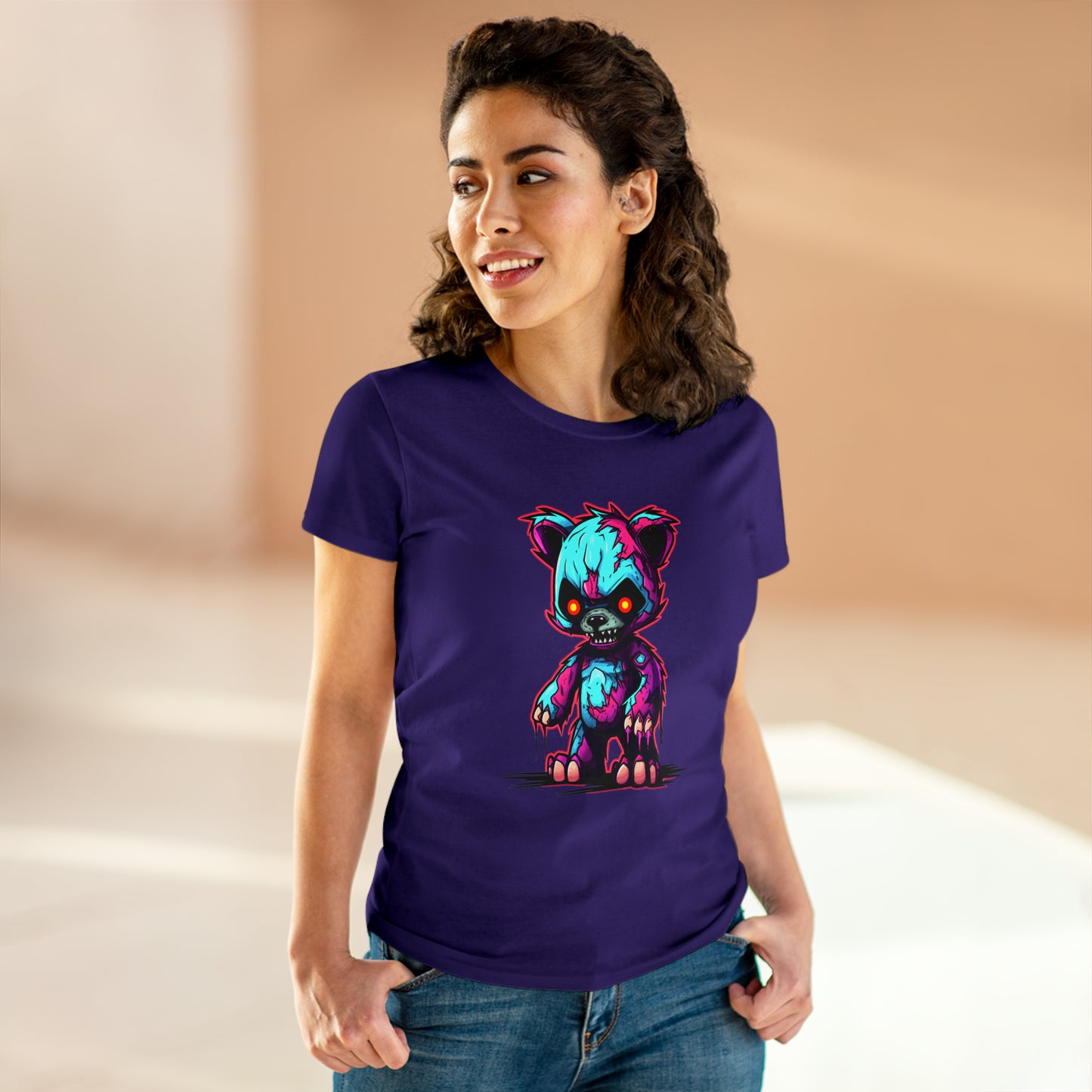 Zombie Teddy Bear, Custom Women's Midweight Cotton Tee