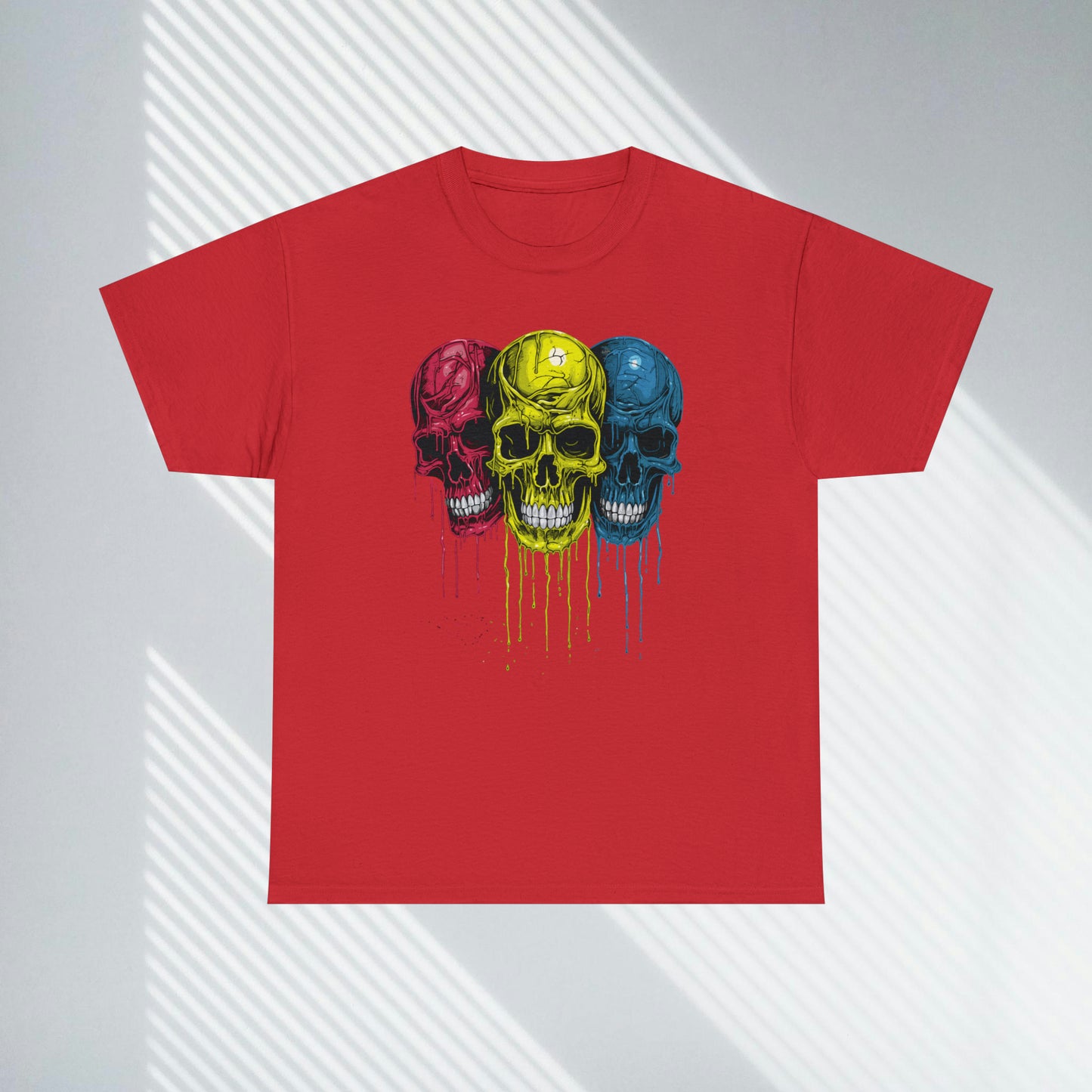 Vivid Decay, Skulls Dripping Paint, Custom Unisex Heavy Cotton Graphic Tee