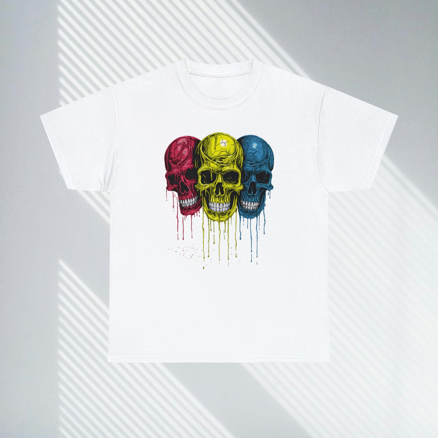Vivid Decay, Skulls Dripping Paint, Custom Unisex Heavy Cotton Graphic Tee