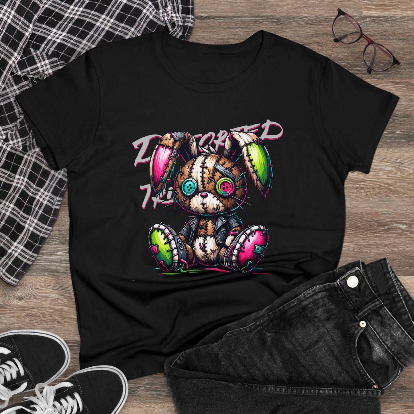 Distorted Truth, Ragdoll Bunny, Women's Midweight Cotton Tee