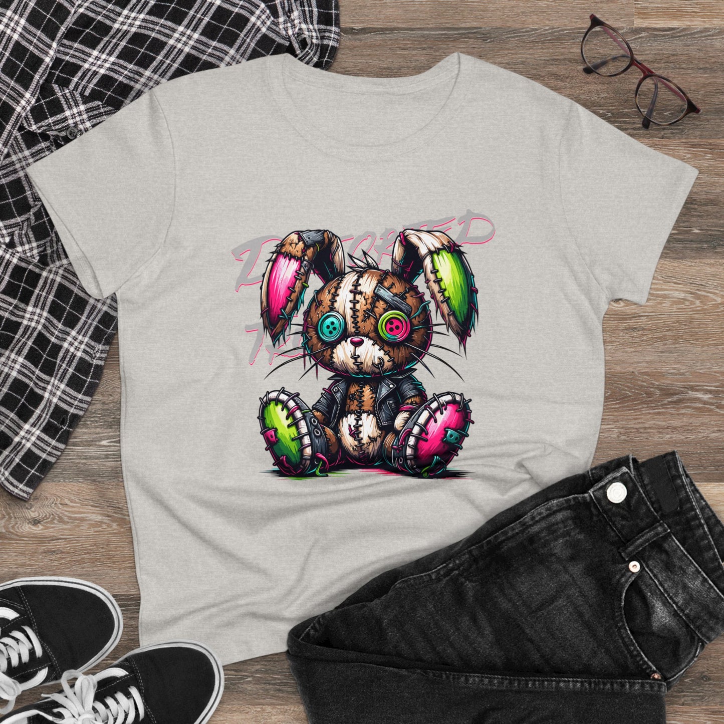 Distorted Truth, Ragdoll Bunny, Women's Midweight Cotton Tee