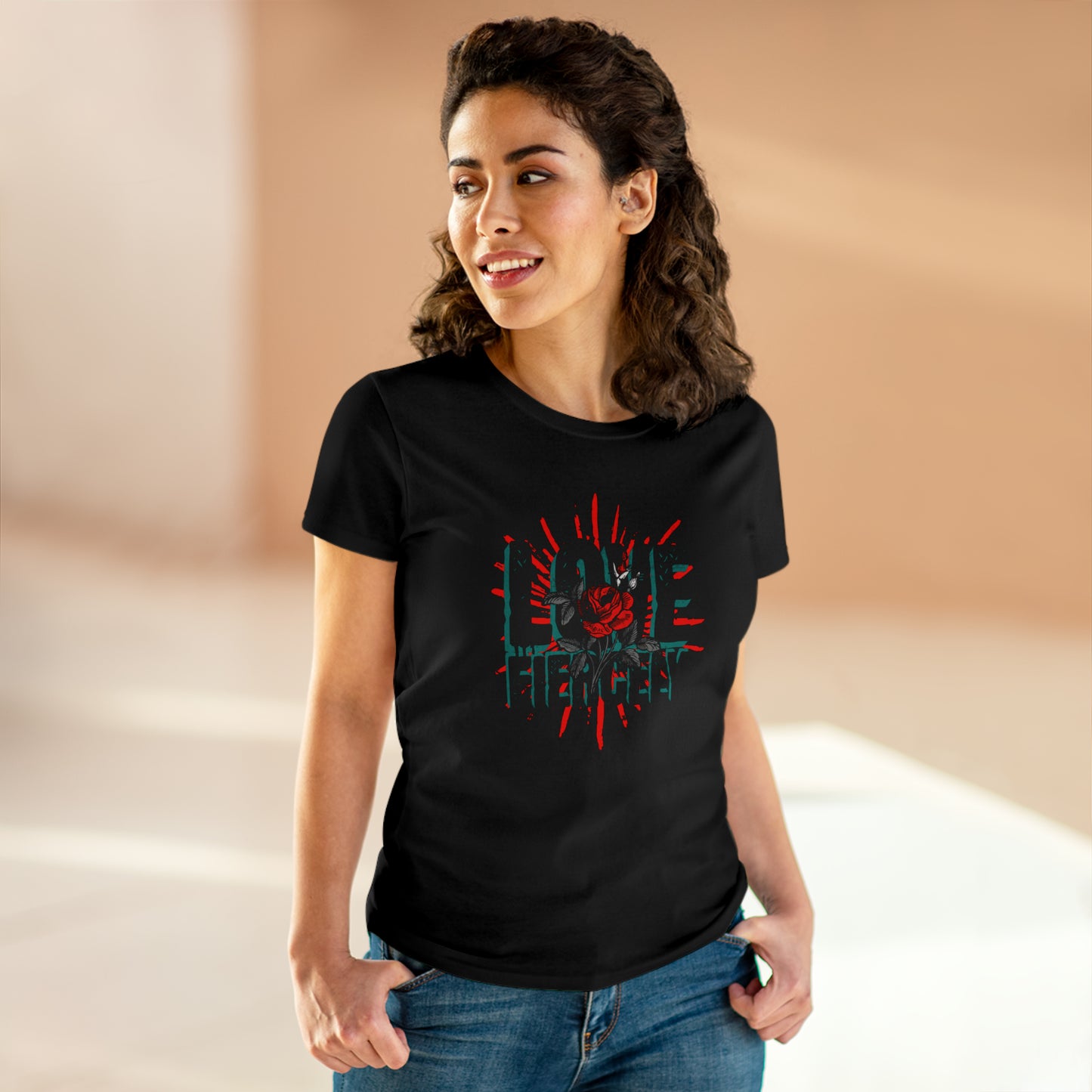 Love Fiercel, Reds Rose, Women's Midweight Cotton Tee