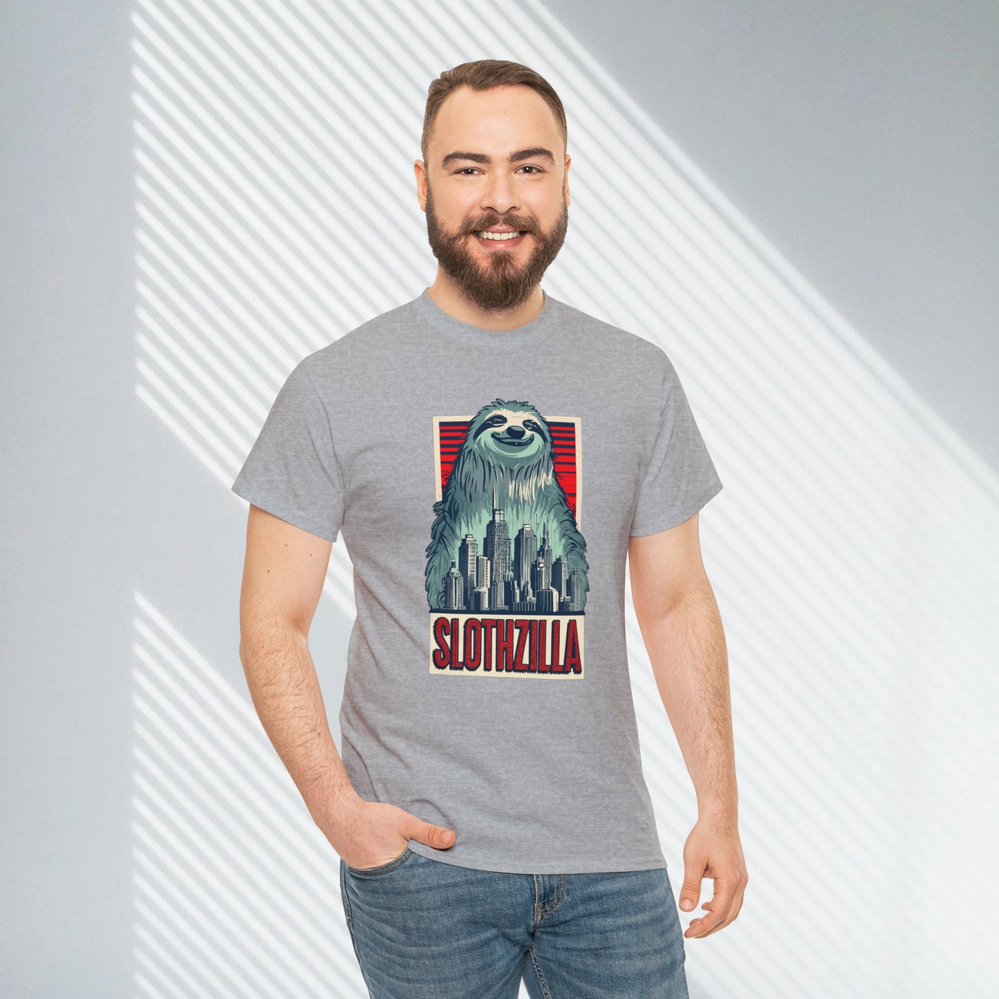 Slothzilla, city destroying sloth, Unisex Heavy Cotton Tee