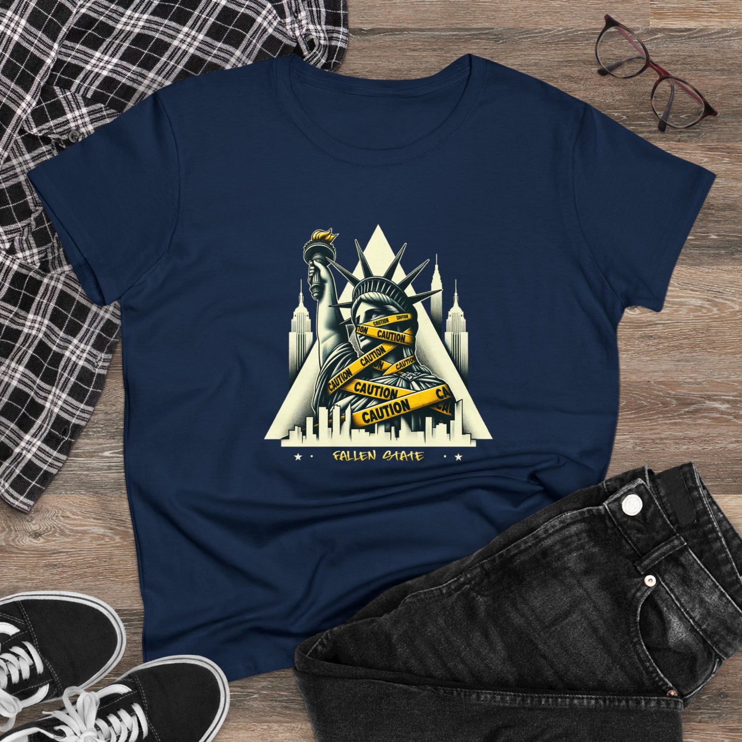 Fallen State, NYC, Statue of Liberty, Women's Midweight Cotton Tee