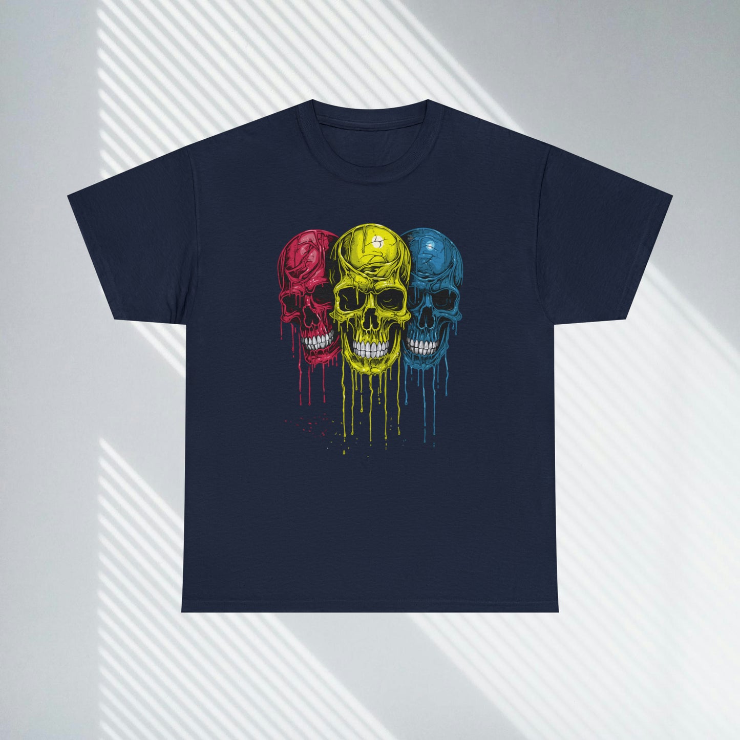 Vivid Decay, Skulls Dripping Paint, Custom Unisex Heavy Cotton Graphic Tee