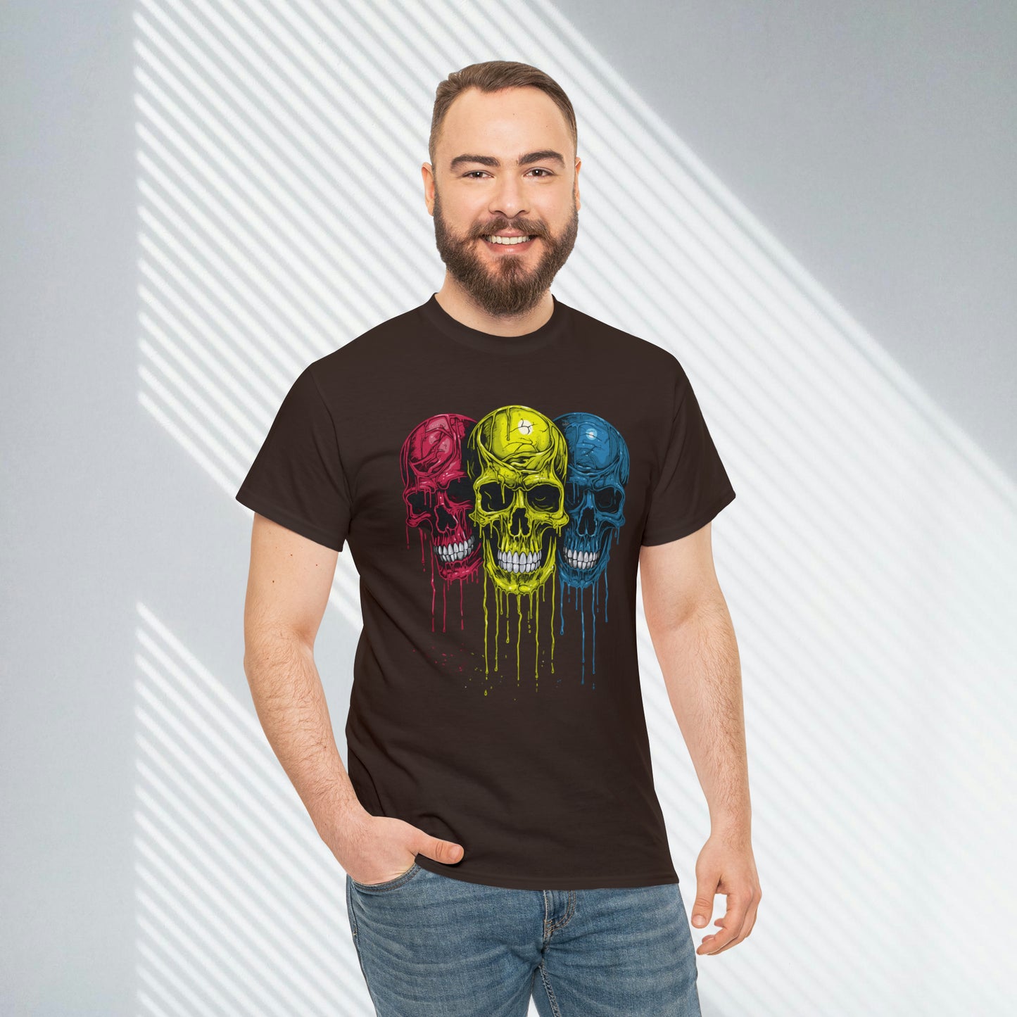 Vivid Decay, Skulls Dripping Paint, Custom Unisex Heavy Cotton Graphic Tee