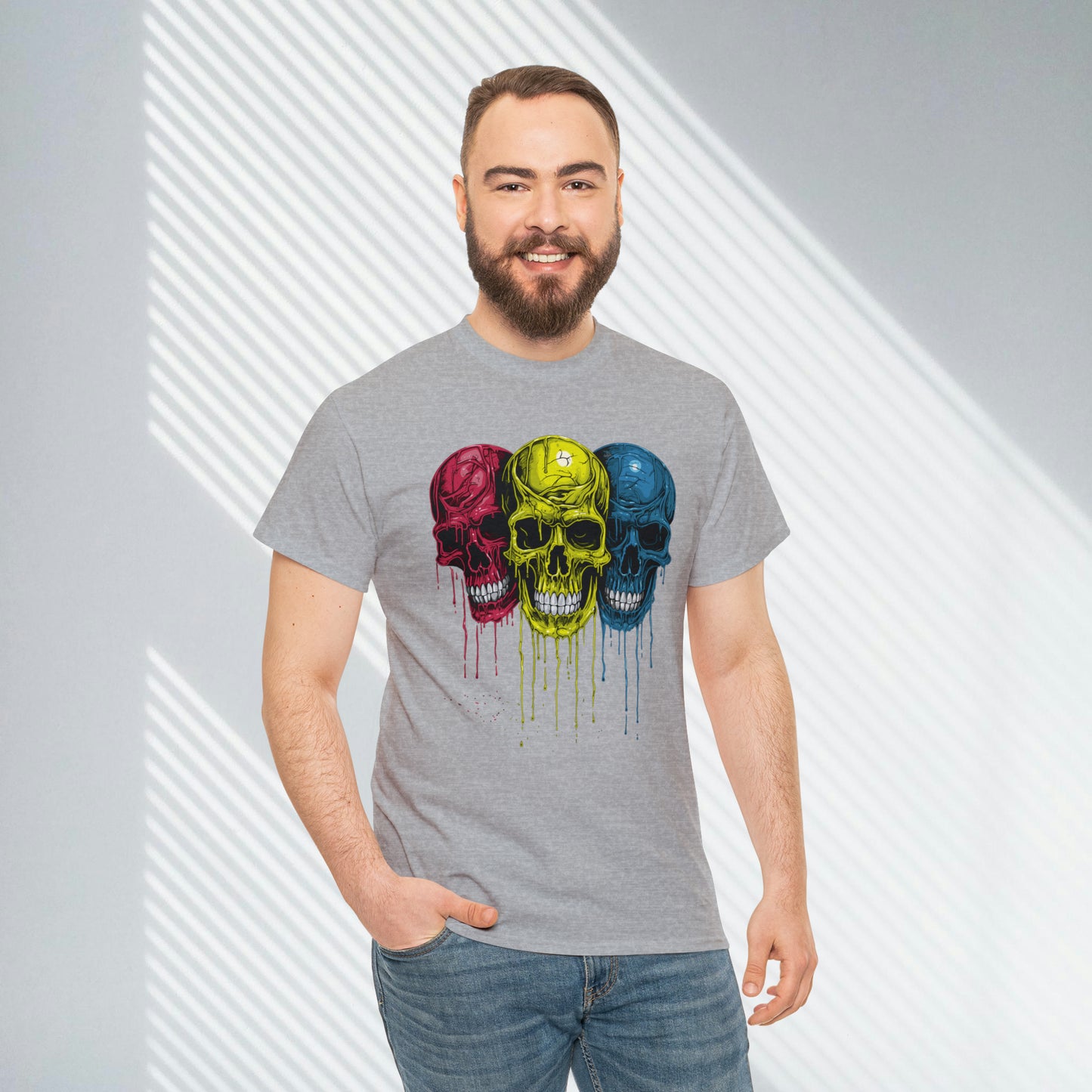Vivid Decay, Skulls Dripping Paint, Custom Unisex Heavy Cotton Graphic Tee