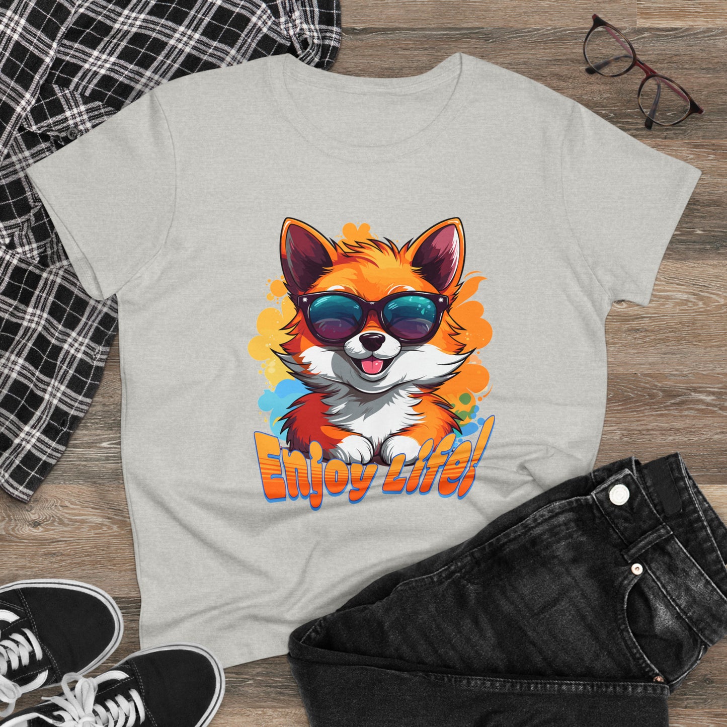 Enjoy Life, Happy Fox Women's Midweight Cotton Tee
