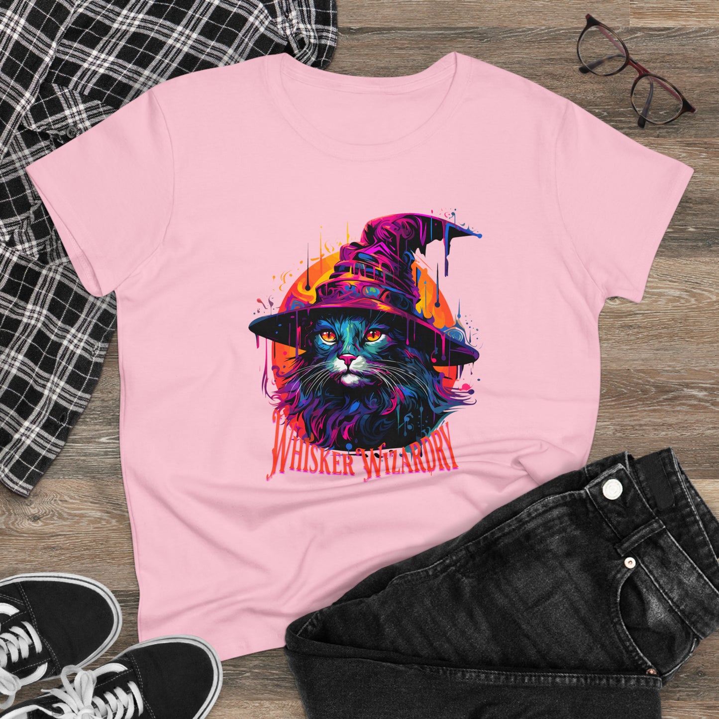 Whisker Wizardry, Wizard Cat, Women's Midweight Cotton Tee