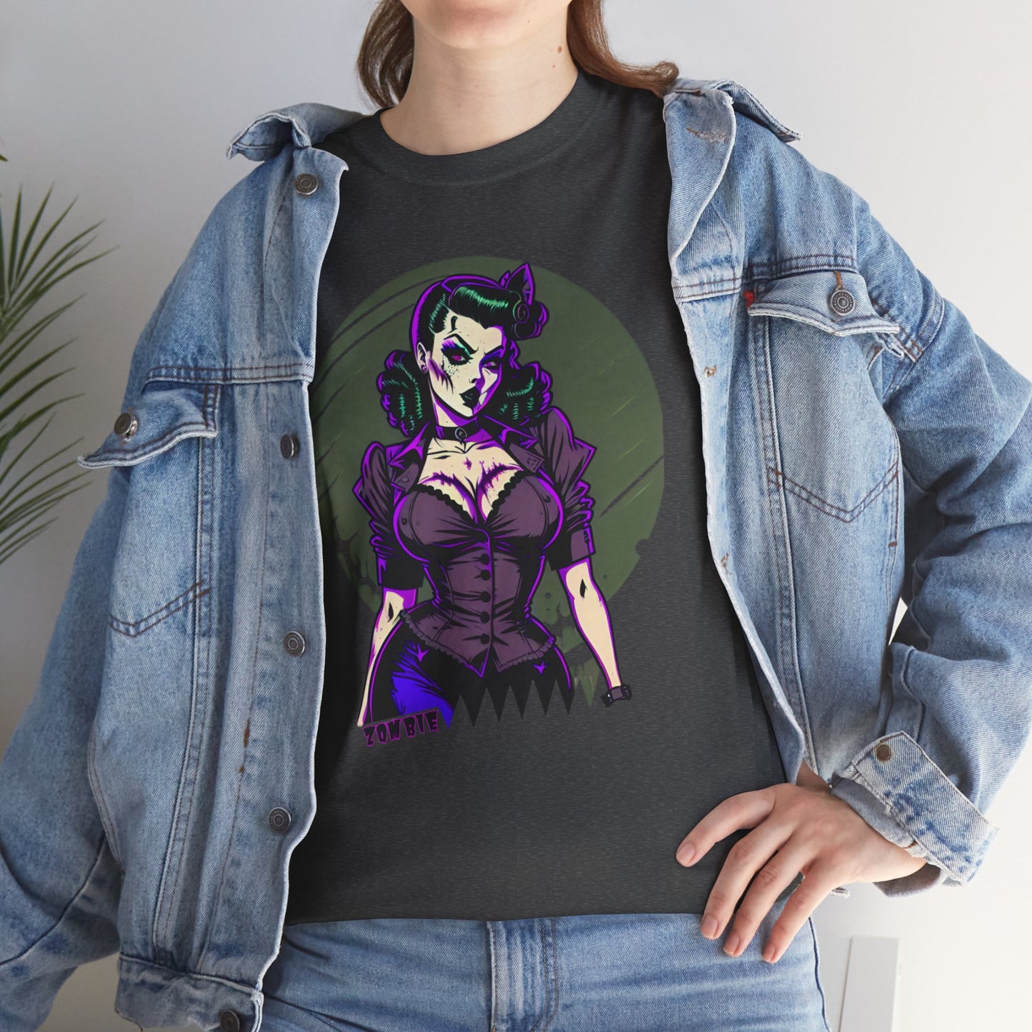Zombie Pin-up Model, Custom Graphic Unisex Heavy Cotton Tee