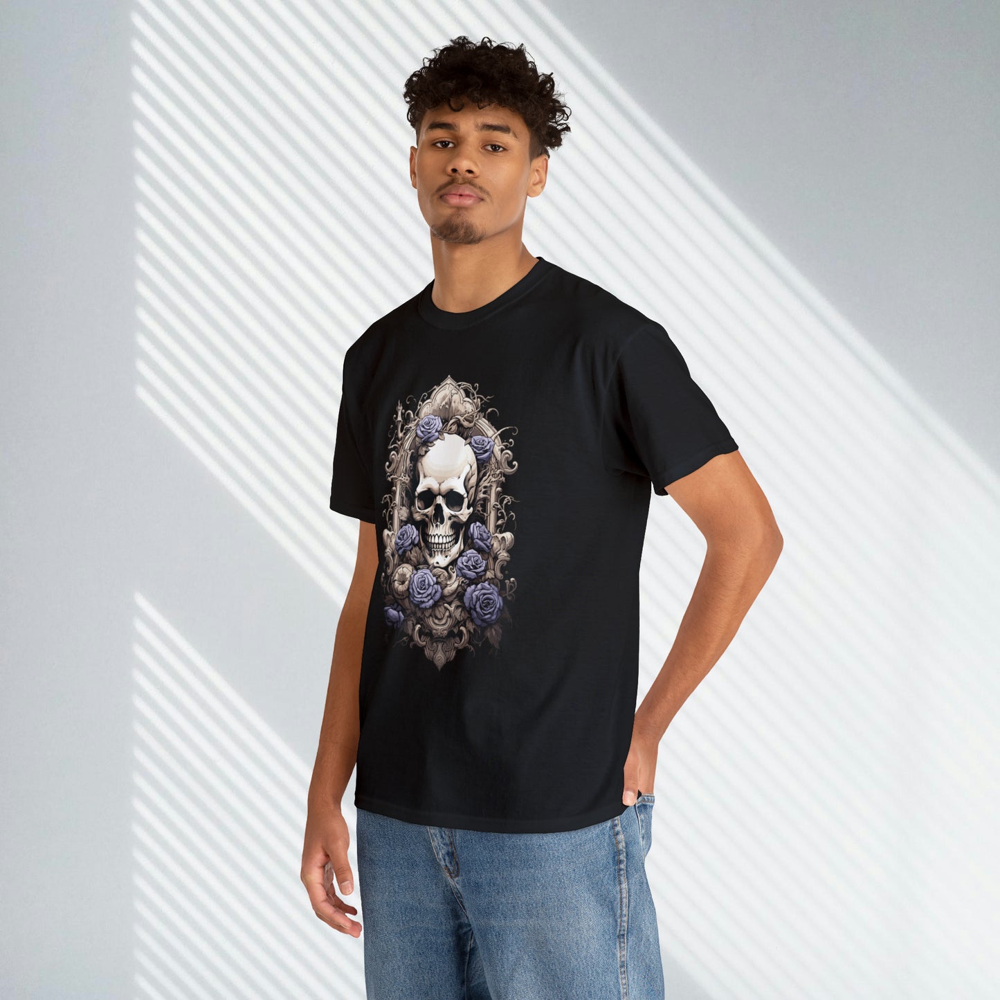 Floral Skull, Victorian Style, Unisex Heavy Cotton Tee