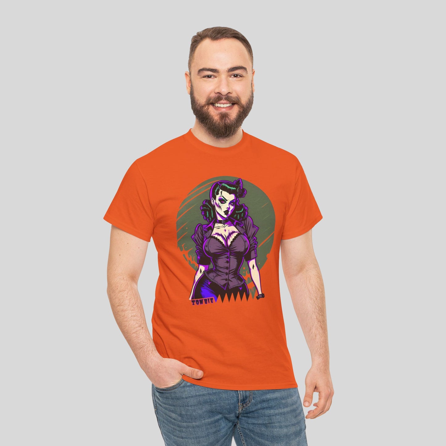 Zombie Pin-up Model, Custom Graphic Unisex Heavy Cotton Tee