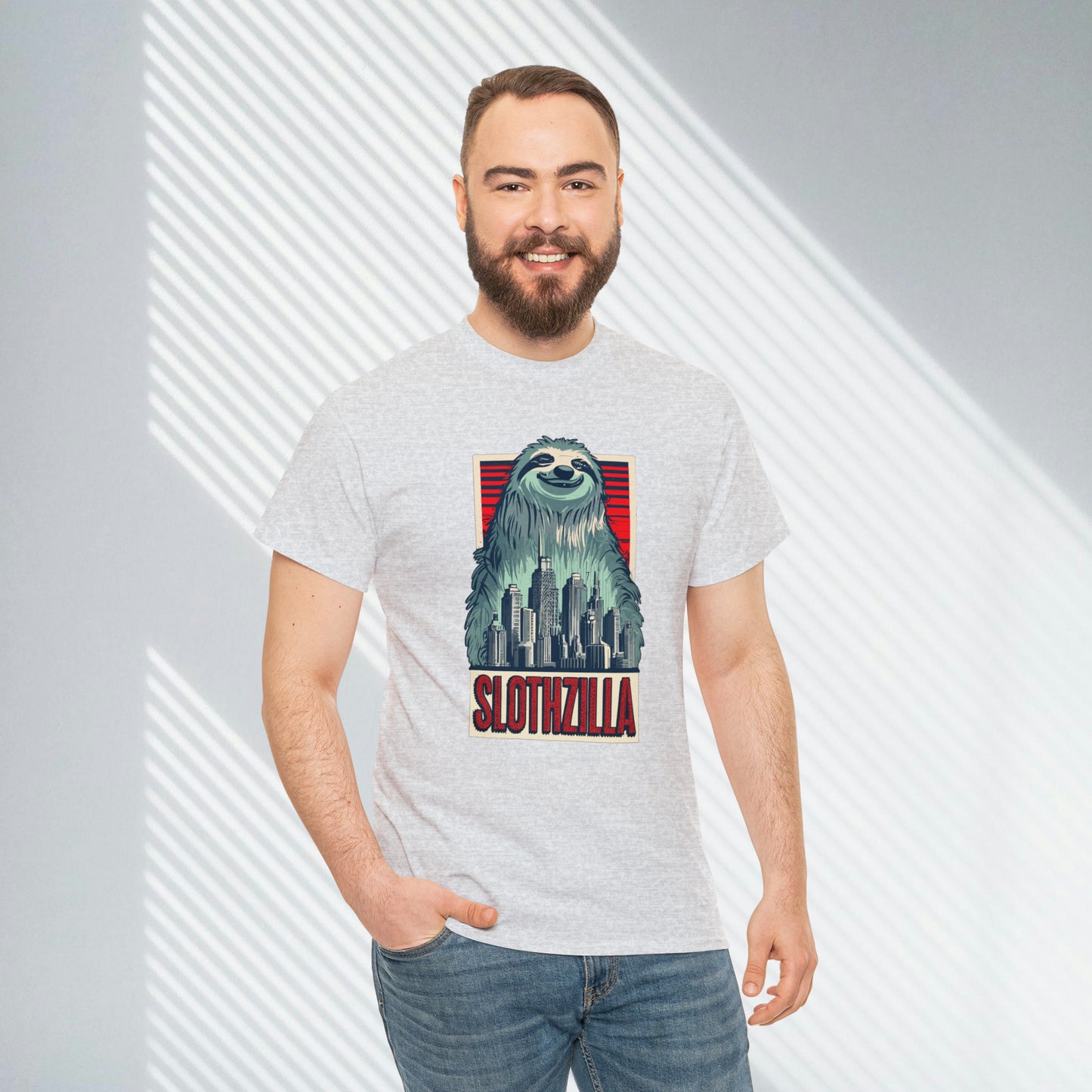 Slothzilla, city destroying sloth, Unisex Heavy Cotton Tee