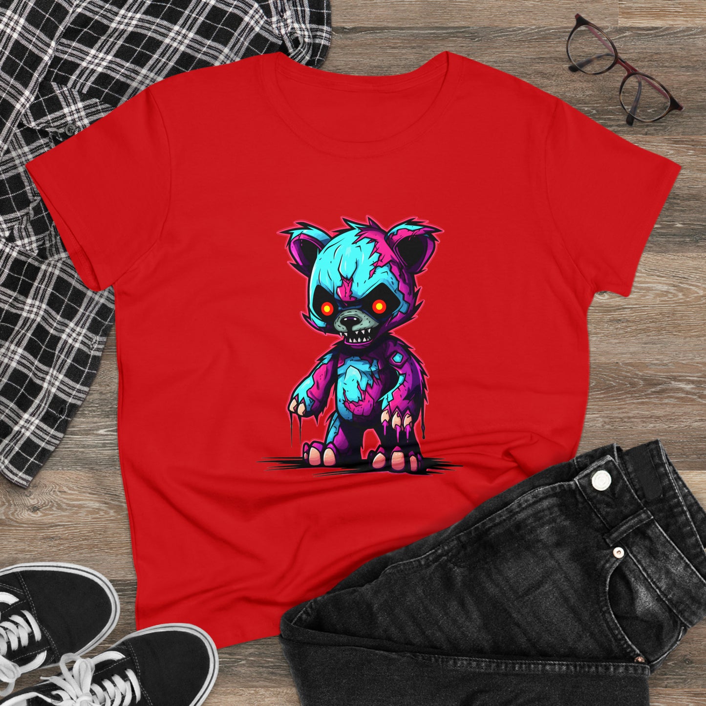 Zombie Teddy Bear, Custom Women's Midweight Cotton Tee