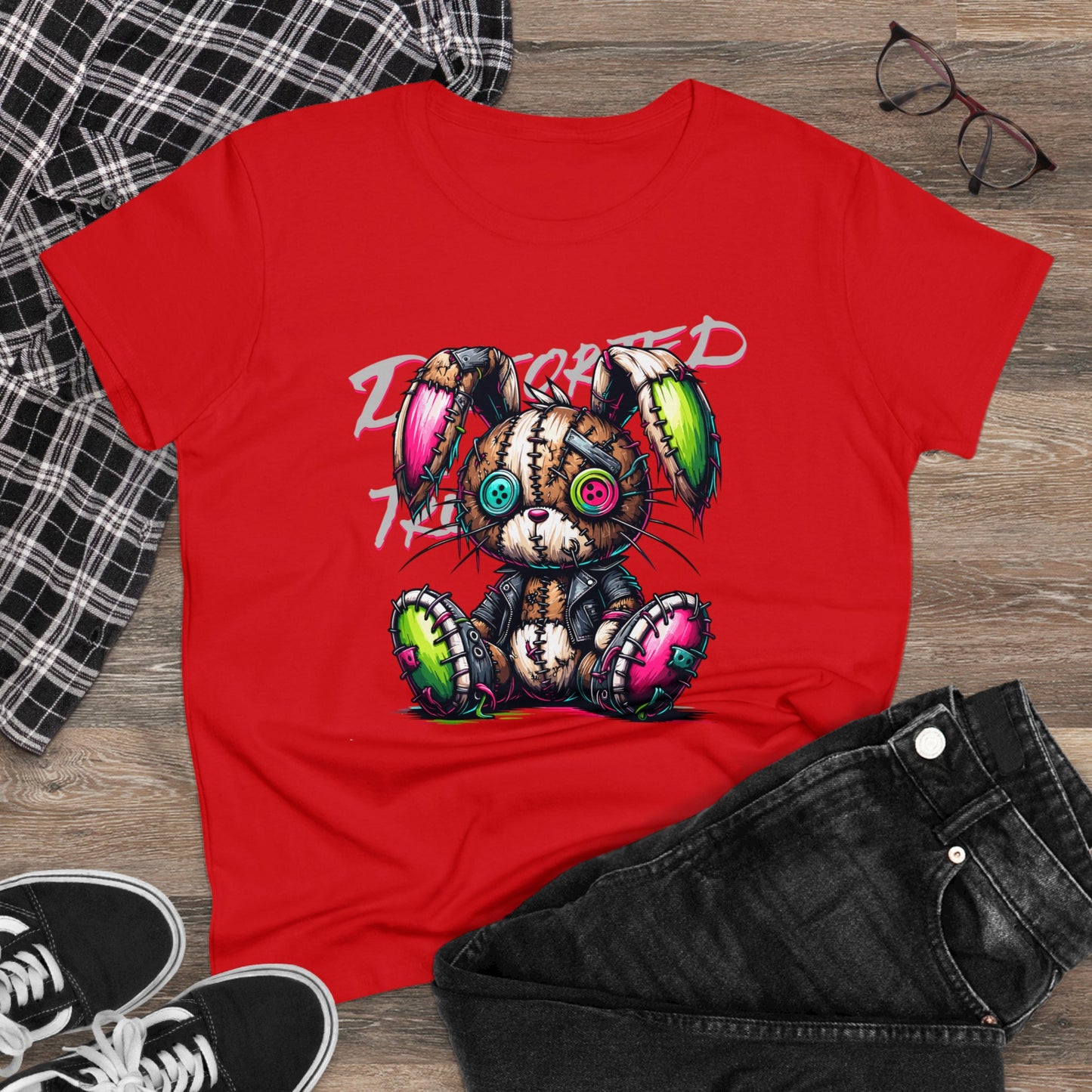 Distorted Truth, Ragdoll Bunny, Women's Midweight Cotton Tee