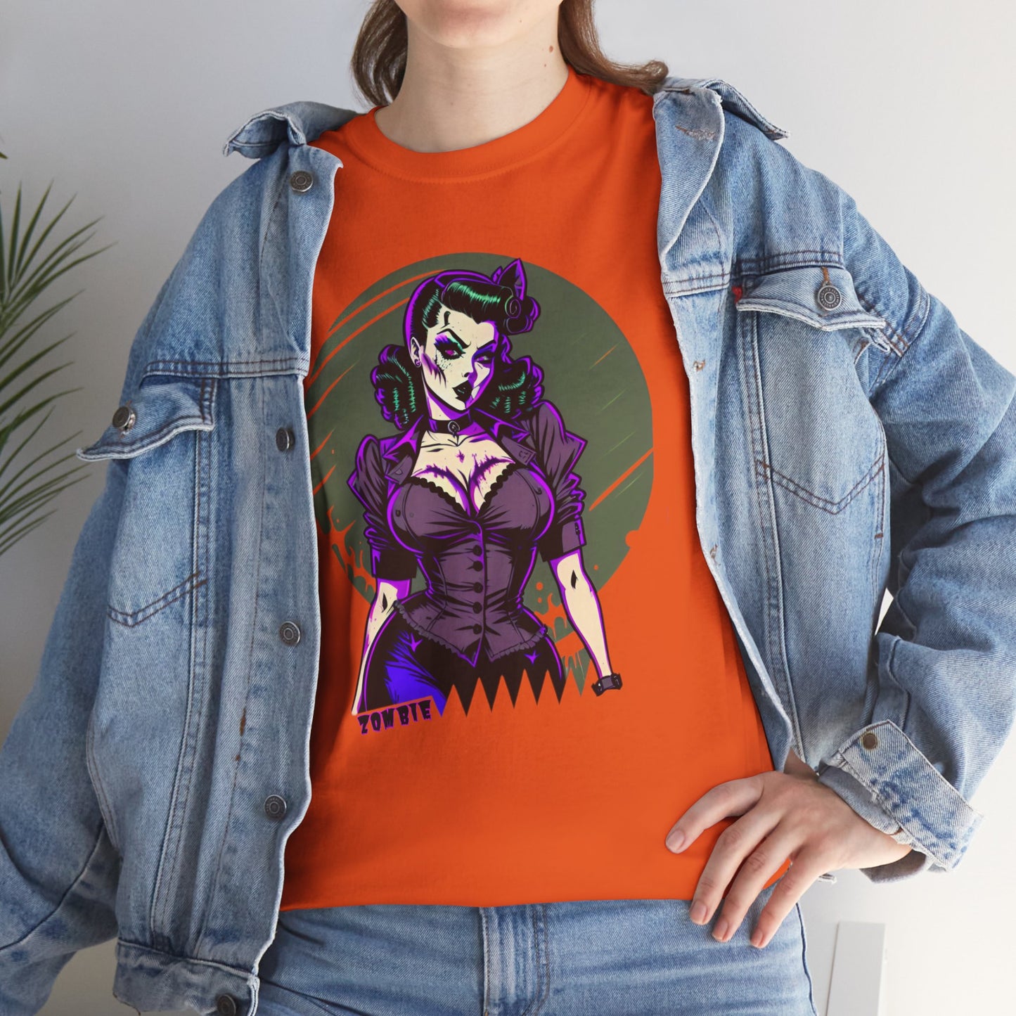 Zombie Pin-up Model, Custom Graphic Unisex Heavy Cotton Tee