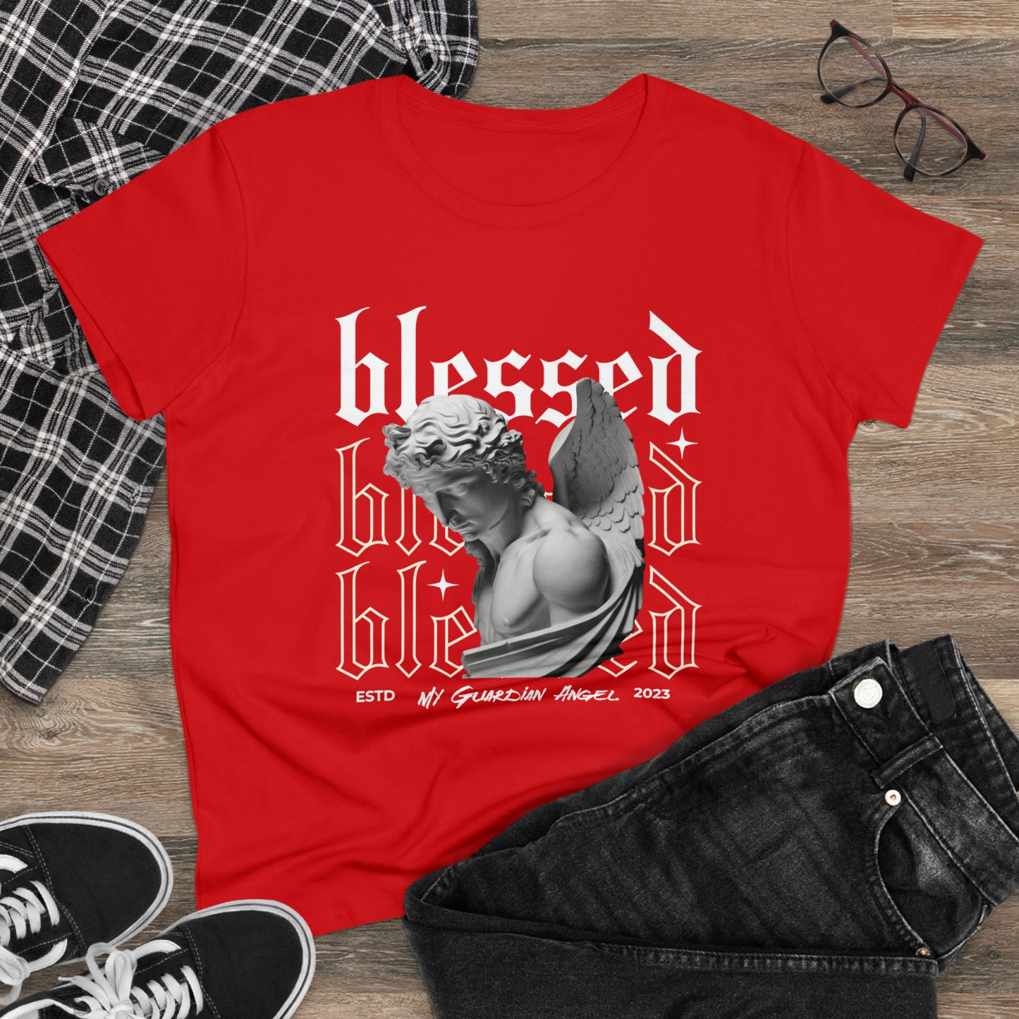 Blessed, My Guardian Angel, Women's Midweight Cotton Tee