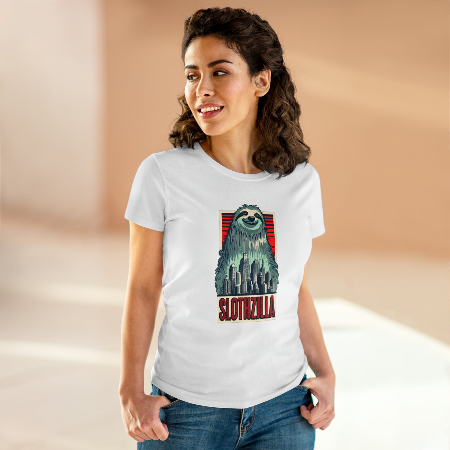 SlothZilla, City Destroying Sloth, Women's Midweight Cotton Tee