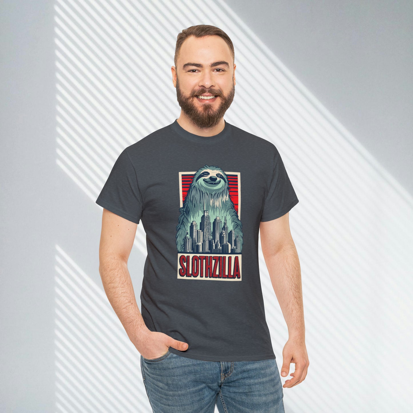 Slothzilla, city destroying sloth, Unisex Heavy Cotton Tee
