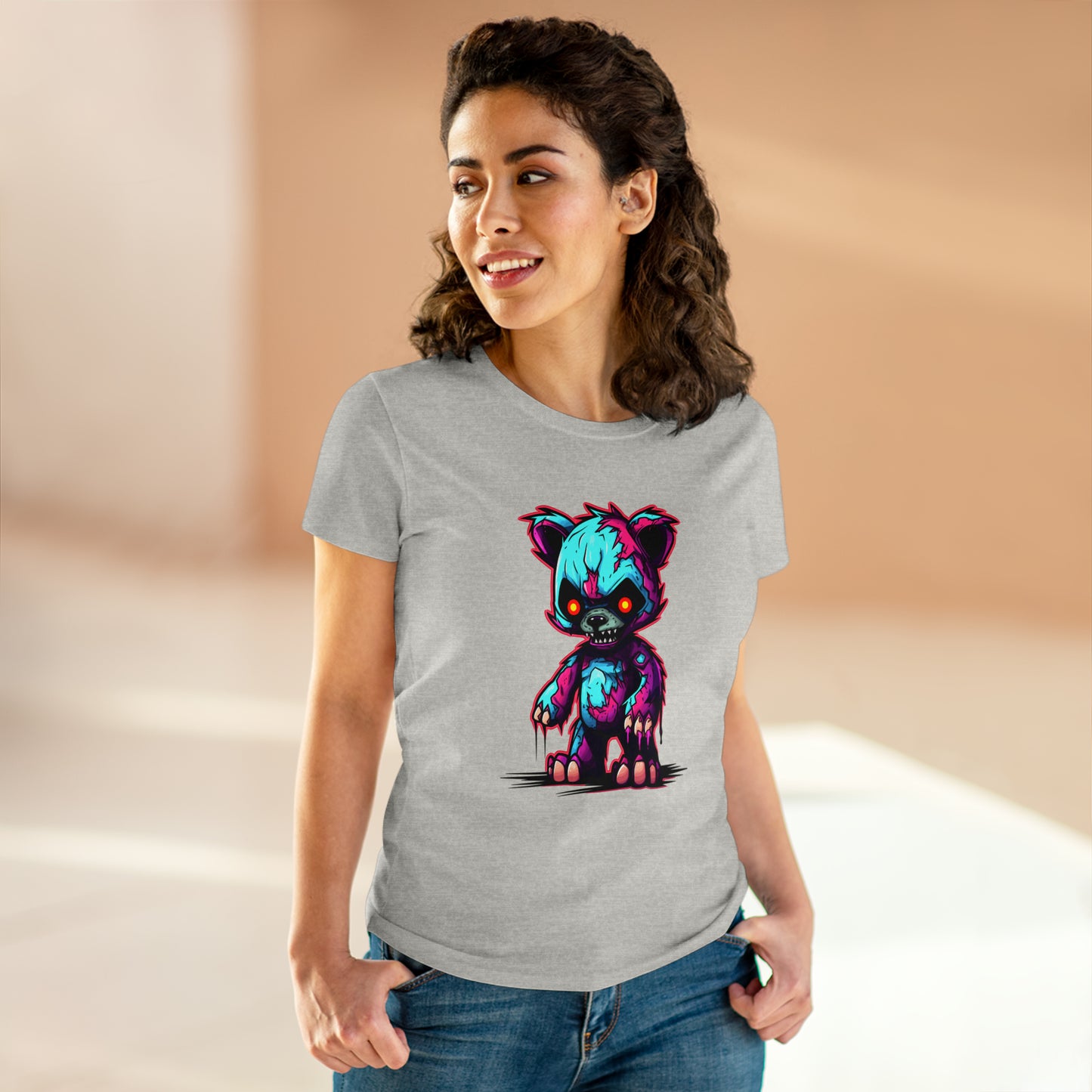 Zombie Teddy Bear, Custom Women's Midweight Cotton Tee