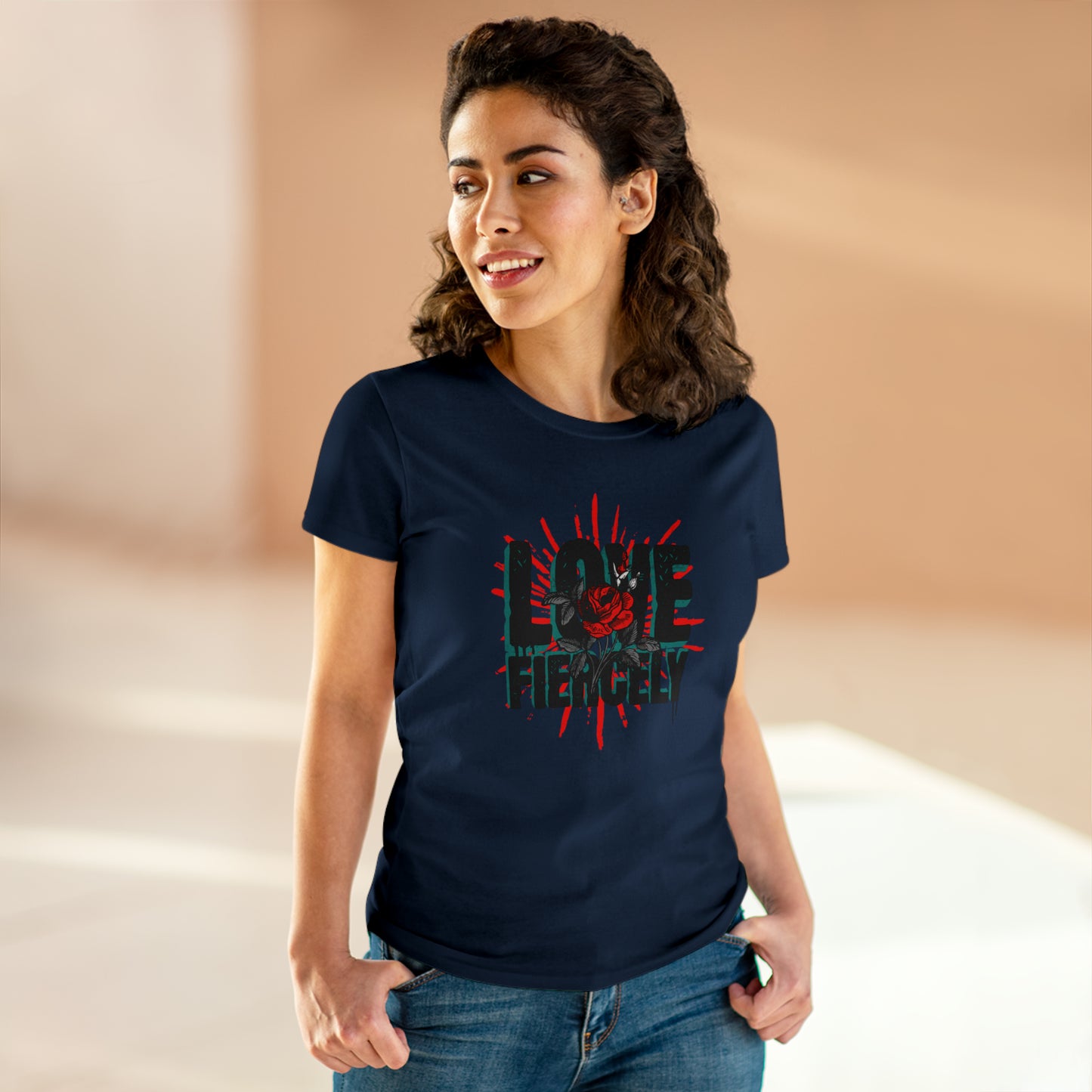 Love Fiercel, Reds Rose, Women's Midweight Cotton Tee