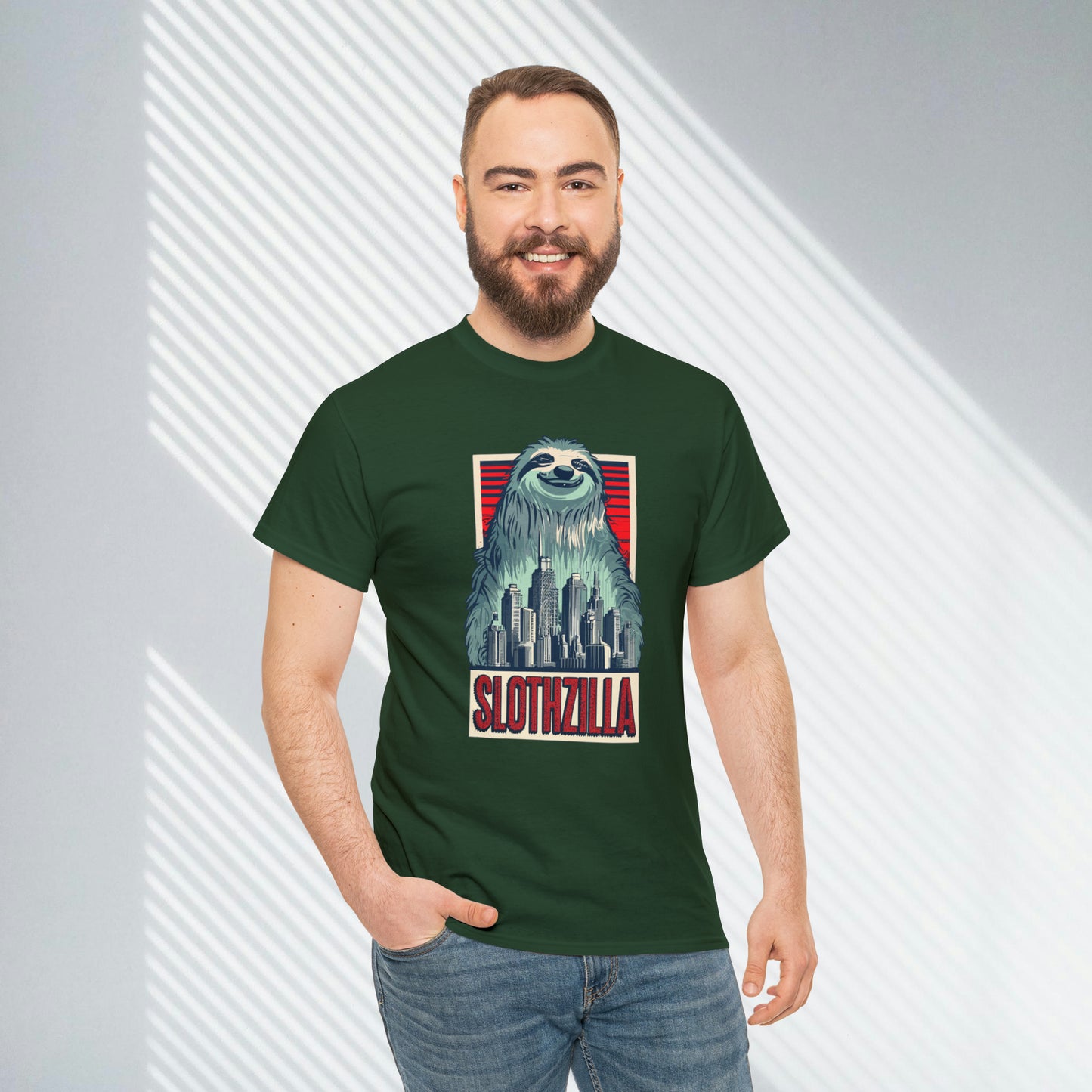 Slothzilla, city destroying sloth, Unisex Heavy Cotton Tee