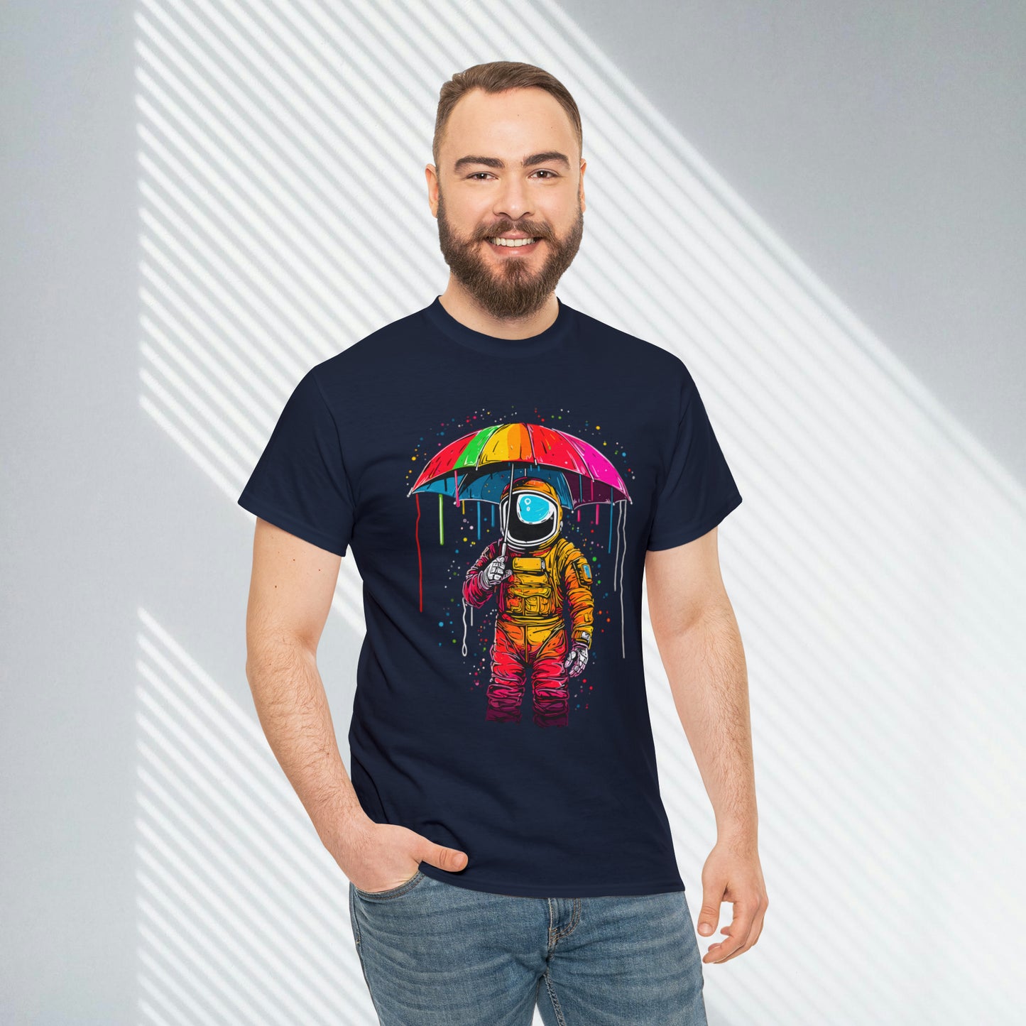 Celestial Rain, Astronaut in the Rain, Unisex Heavy Cotton Tee