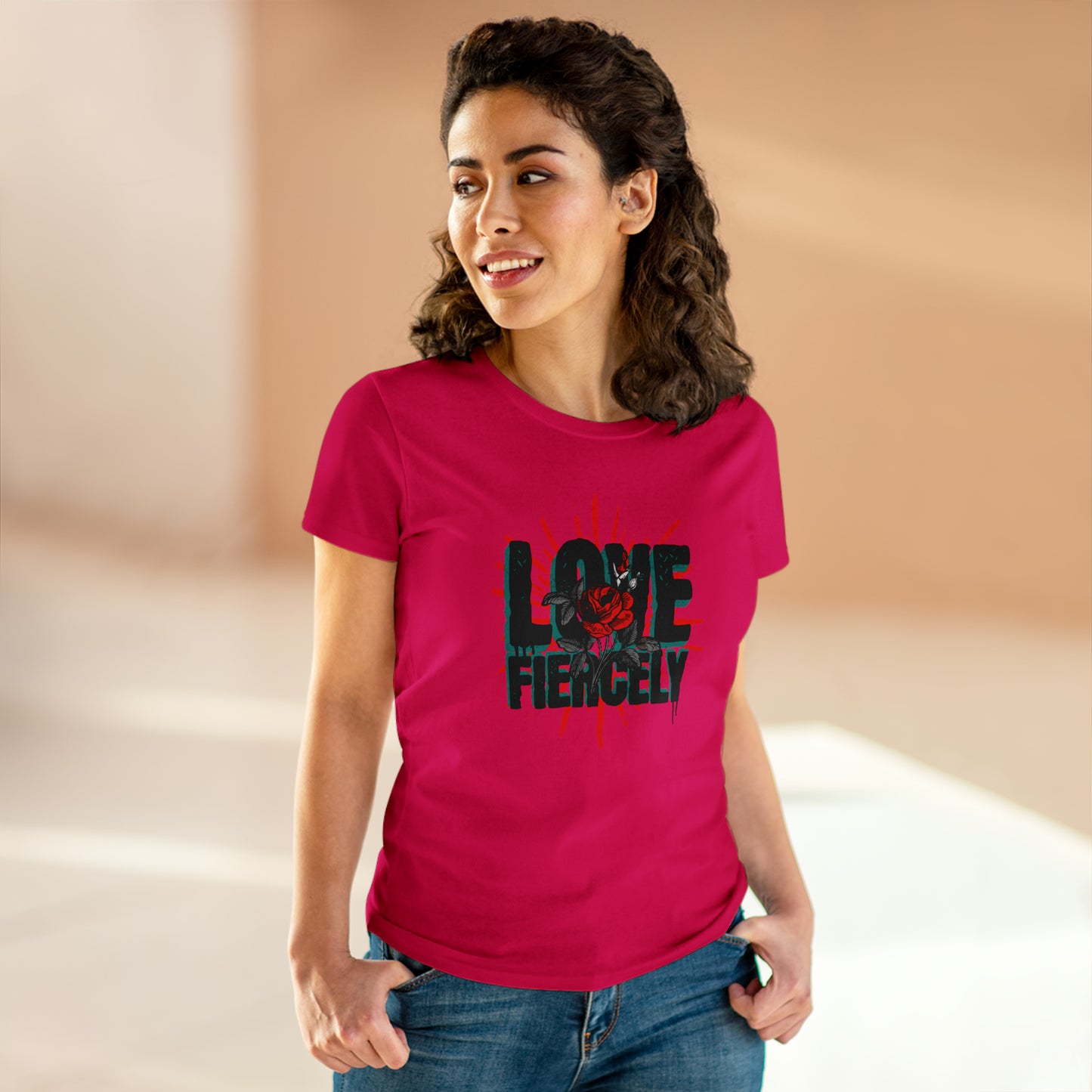 Love Fiercel, Reds Rose, Women's Midweight Cotton Tee