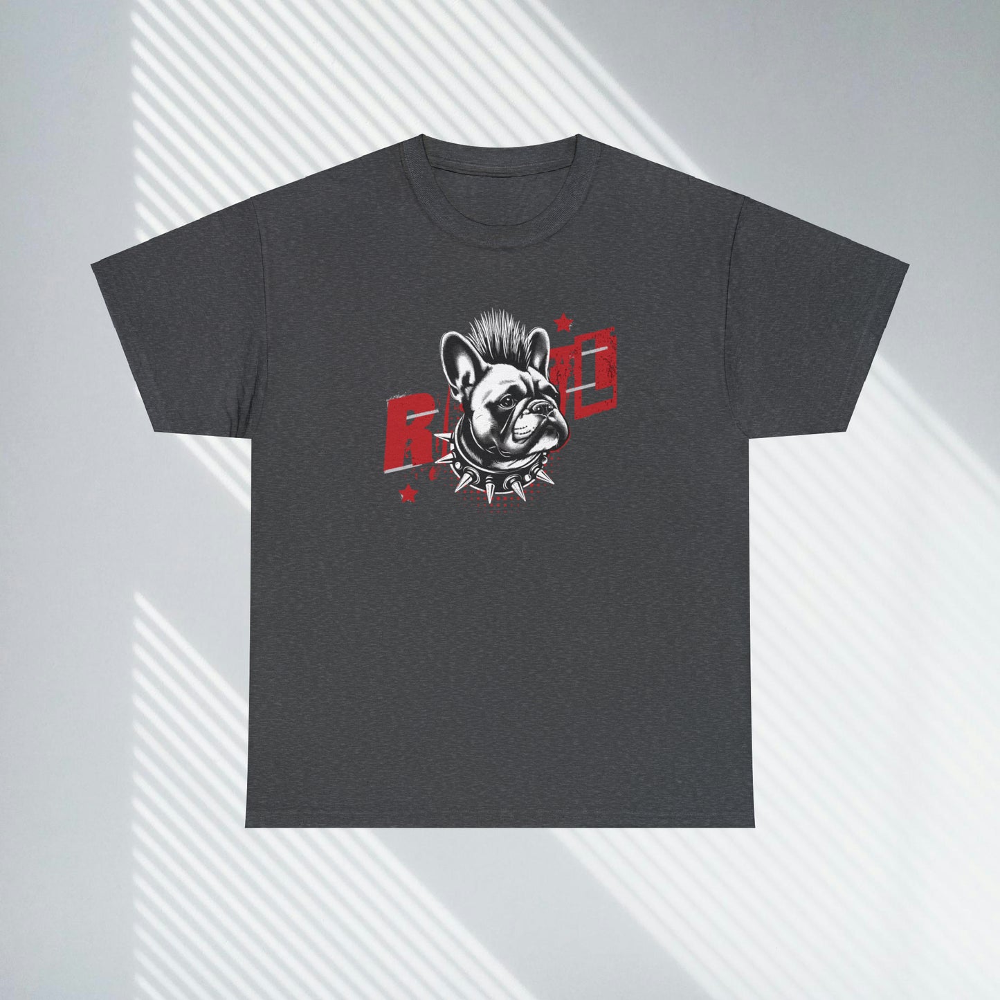 REBEL, Punk French Bulldog, Unisex Heavy Cotton Tee