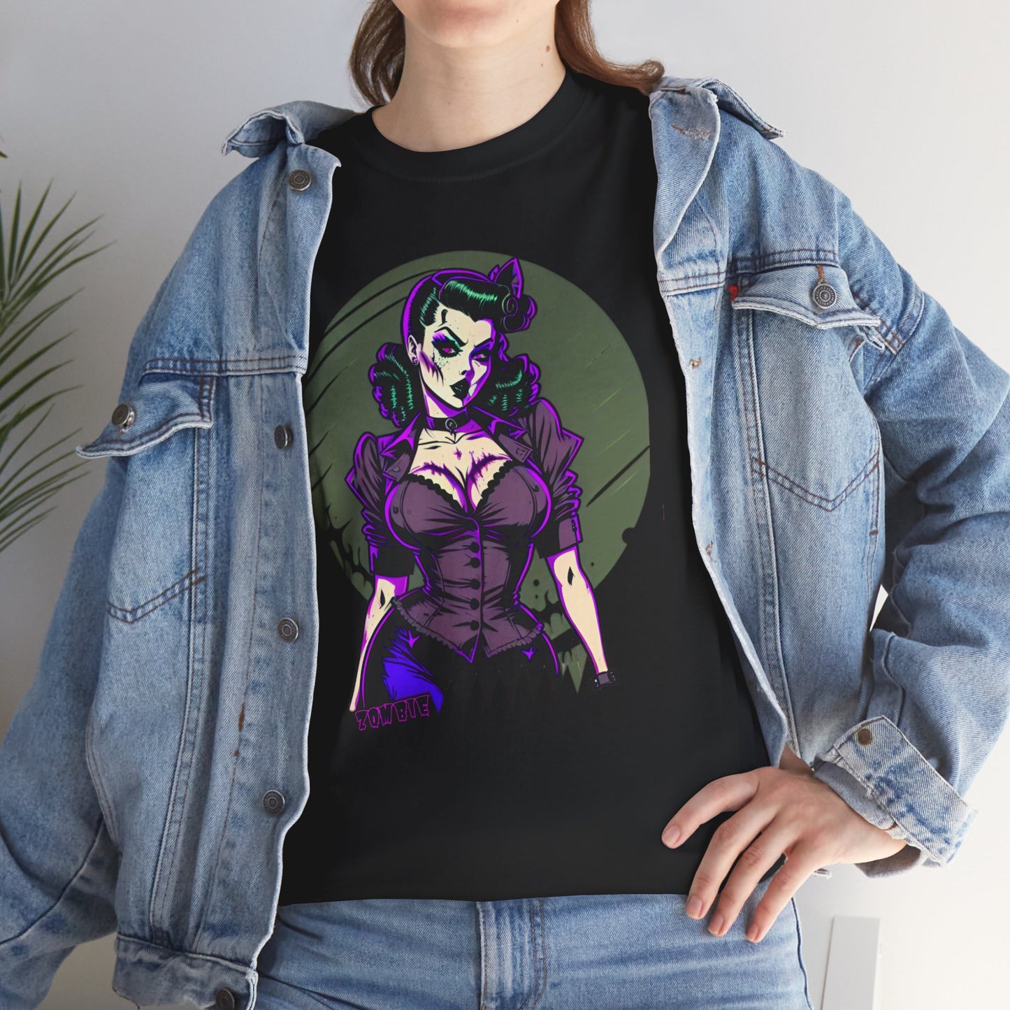 Zombie Pin-up Model, Custom Graphic Unisex Heavy Cotton Tee