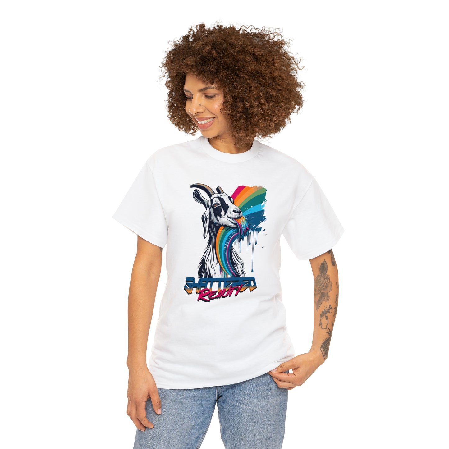 Shattered Reality, Rainbow Goat, Unisex Heavy Cotton Tee