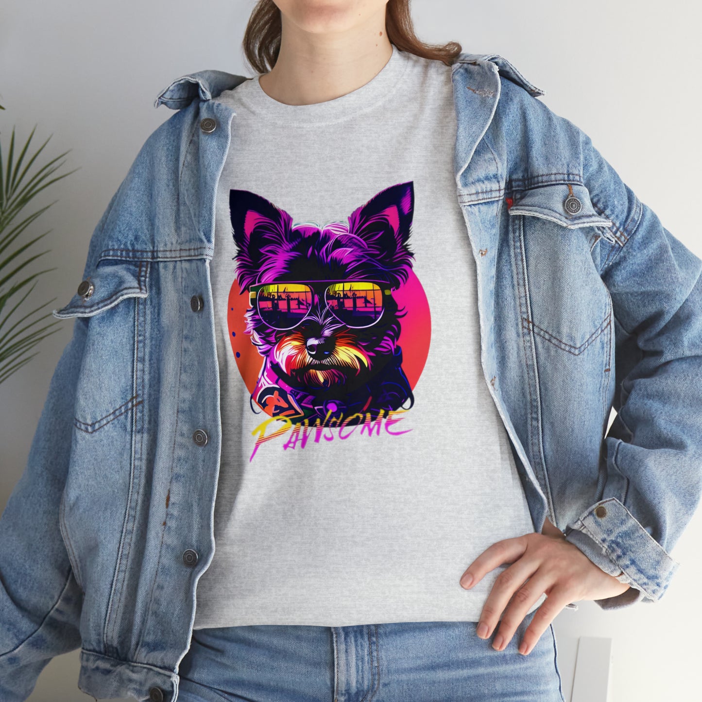 Pawsome, Yorkshire Terrier wearing sunglasses Unisex Heavy Cotton Tee