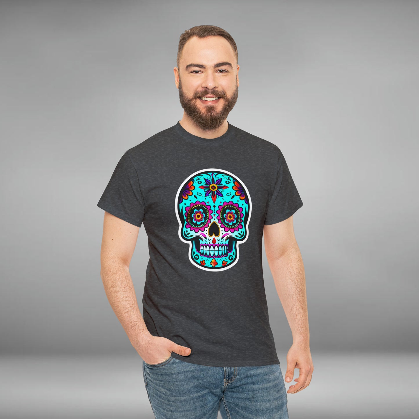 Day of The Dead Skull, Dia De Los Muertos, Unisex Heavy Cotton Tee
