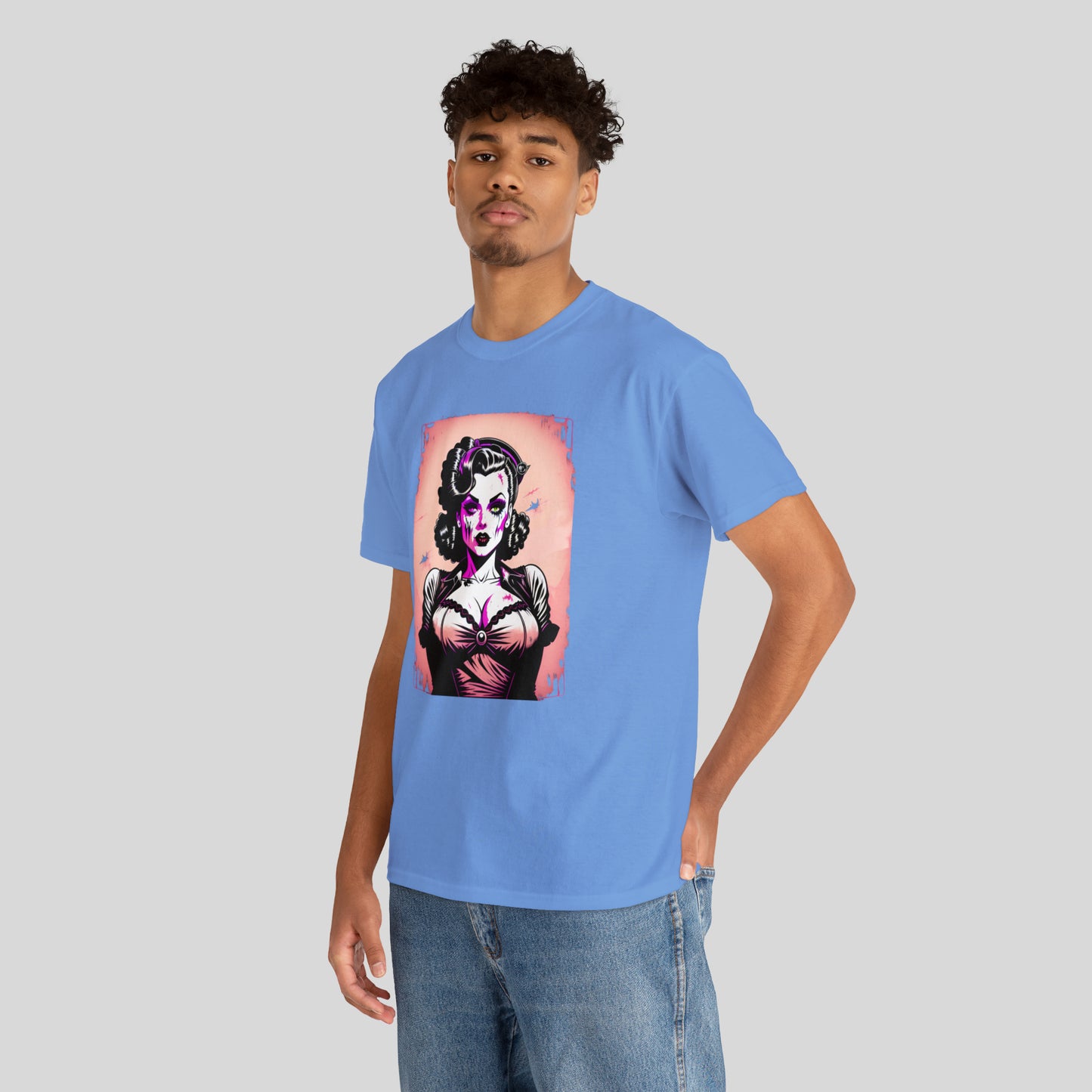 Zombie Pin-up Model, Custom Graphic Unisex Heavy Cotton Tee