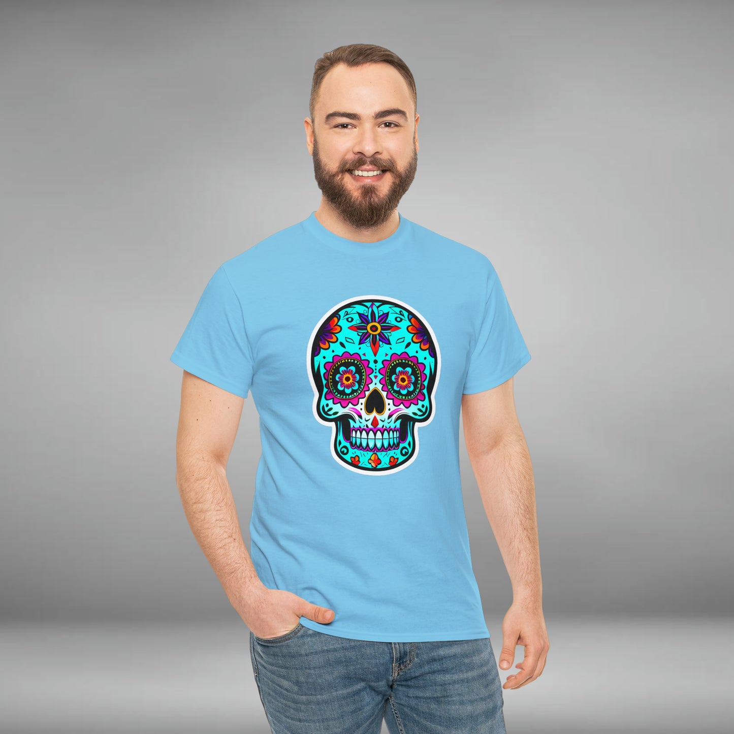 Day of The Dead Skull, Dia De Los Muertos, Unisex Heavy Cotton Tee