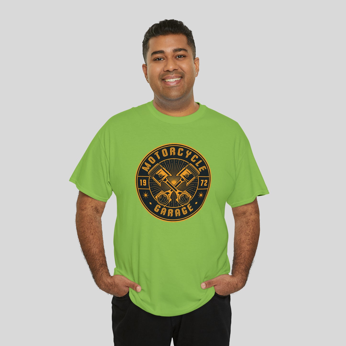 Motorcycle Garage, Unisex Heavy Cotton Graphic Tee