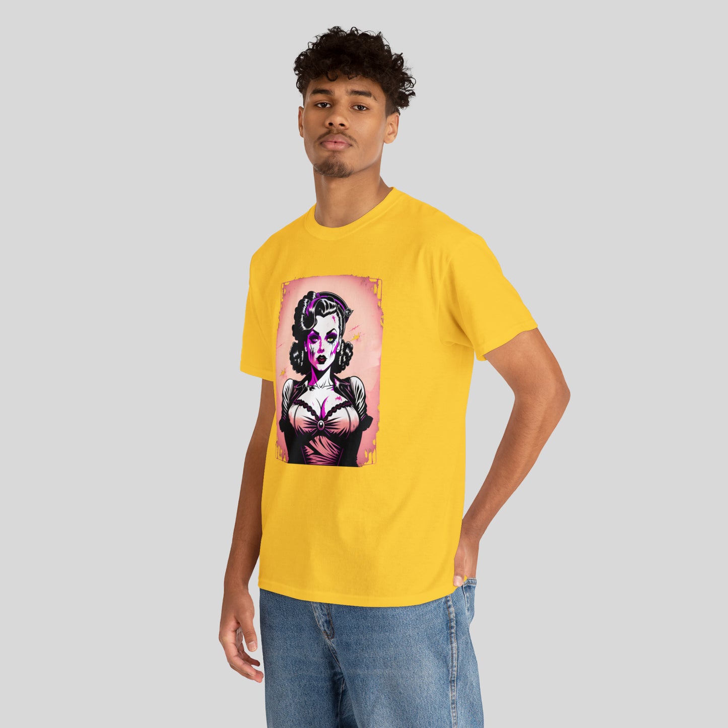 Zombie Pin-up Model, Custom Graphic Unisex Heavy Cotton Tee